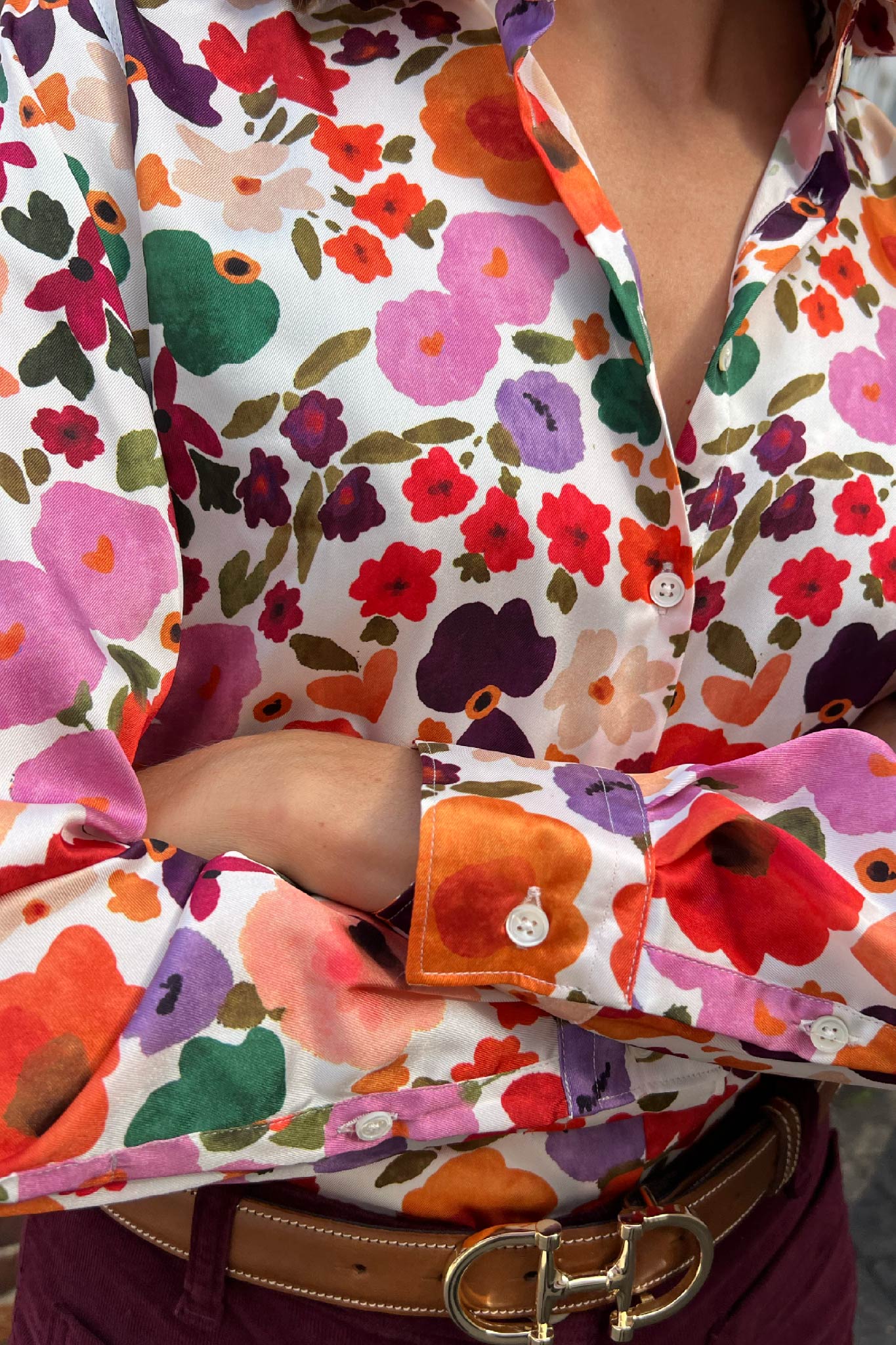 Chemisier Clémence imprimé soyeux – Fleurs Multi-CHEMISIER FEMME-Curling-Paris