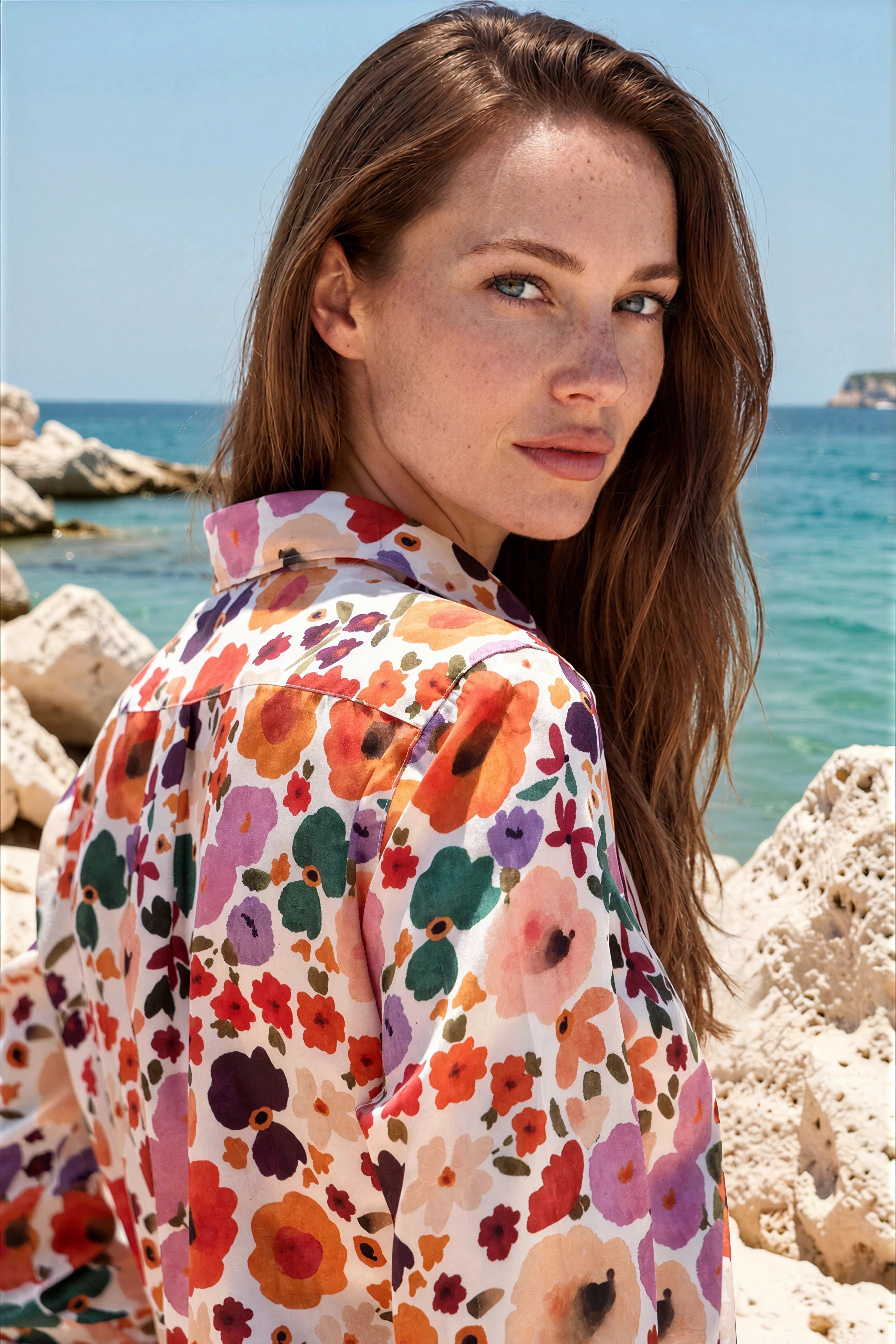 Chemisier Clémence imprimé soyeux – Fleurs Multi-CHEMISIER FEMME-Curling-Paris