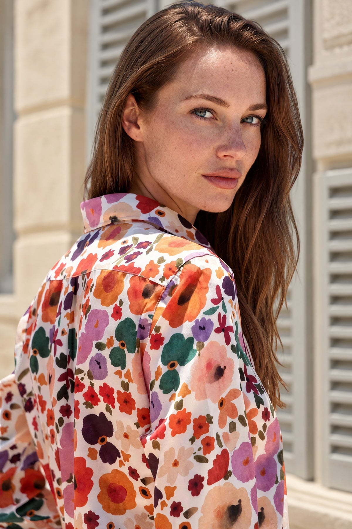 Chemisier Clémence imprimé soyeux – Fleurs Multi-CHEMISIER FEMME-Curling-Paris