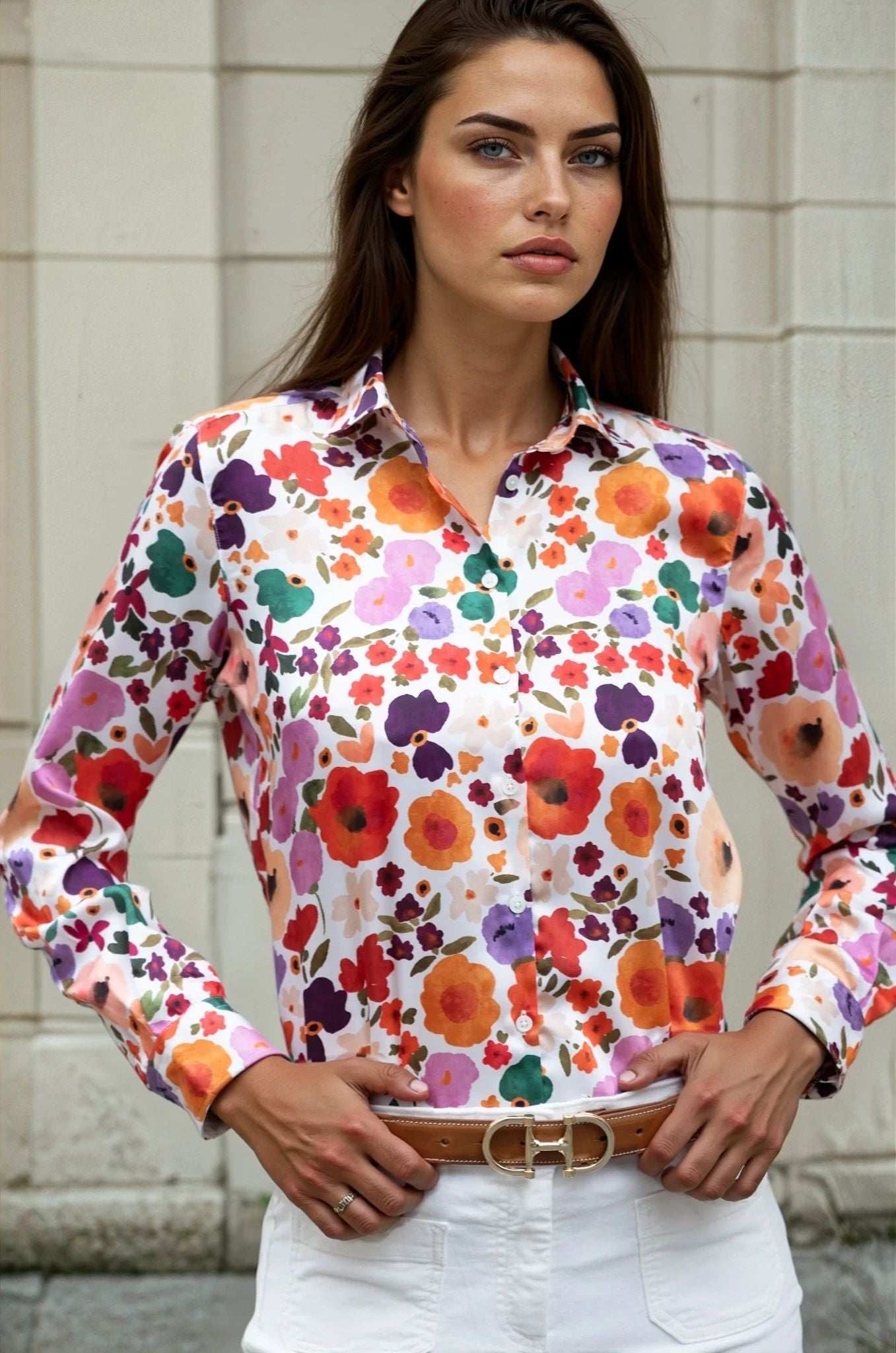 Chemisier Clémence imprimé soyeux – Fleurs Multi-CHEMISIER FEMME-Curling-Paris