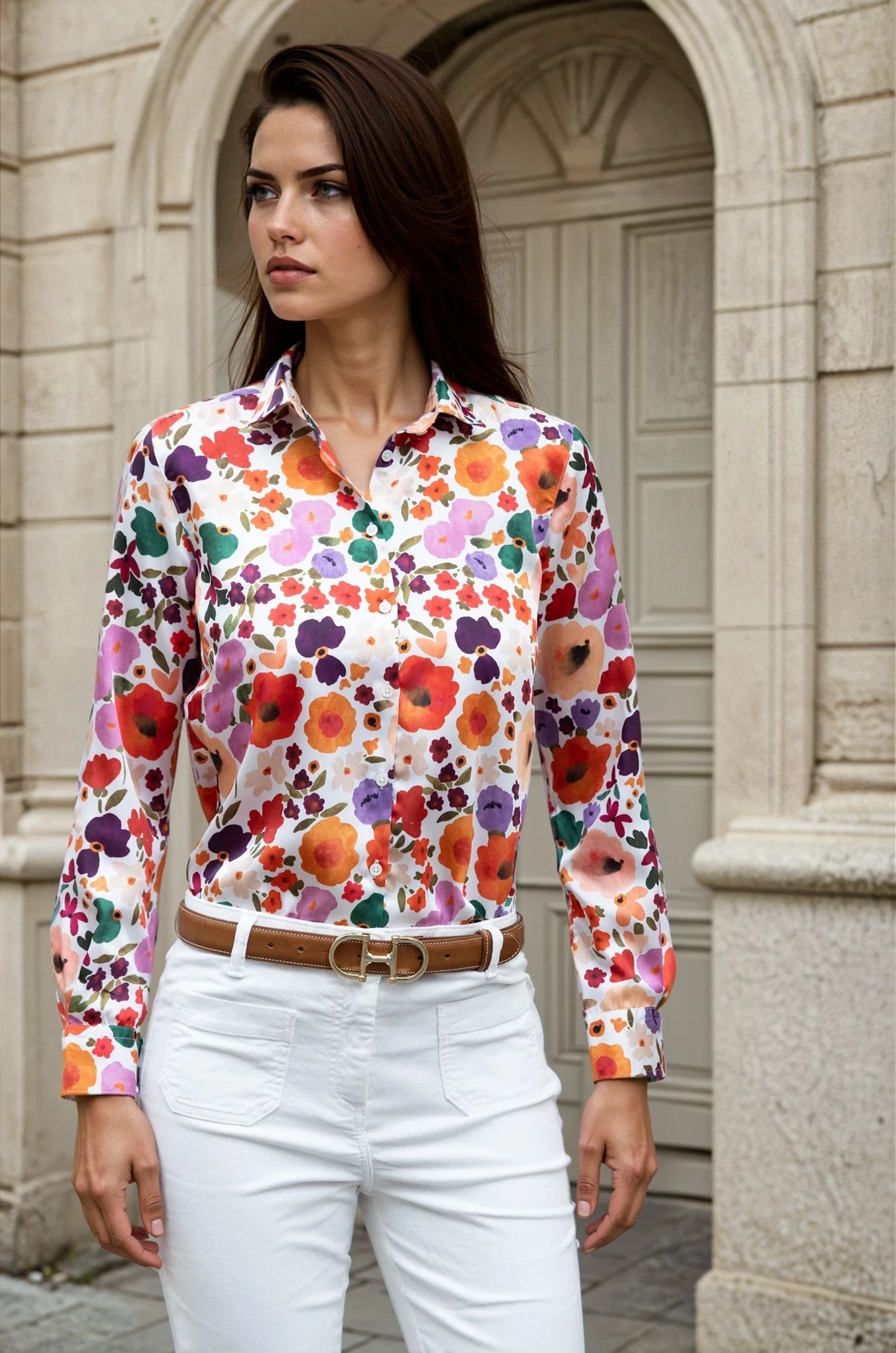 Chemisier Clémence imprimé soyeux – Fleurs Multi-CHEMISIER FEMME-Curling-Paris