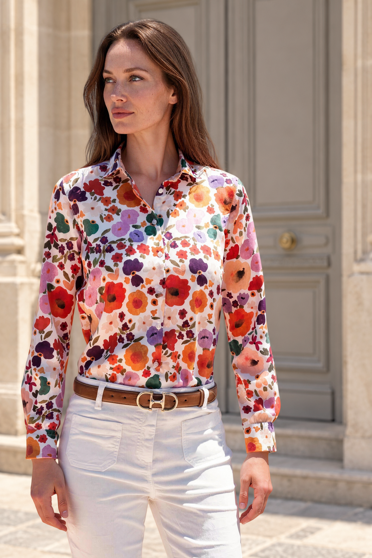 Chemisier Clémence imprimé soyeux – Fleurs Multi-CHEMISIER FEMME-Curling-Paris