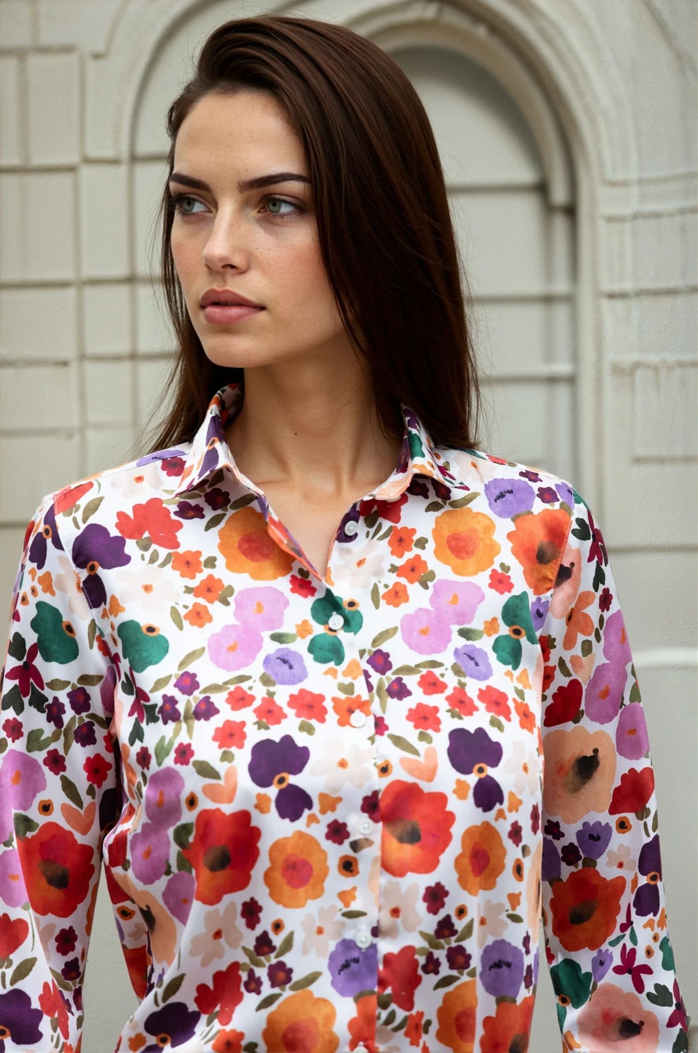 Chemisier Clémence imprimé soyeux – Fleurs Multi-CHEMISIER FEMME-Curling-Paris
