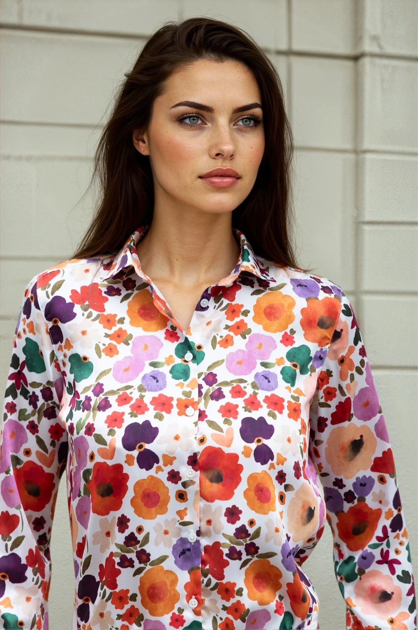 Chemisier Clémence imprimé soyeux – Fleurs Multi-CHEMISIER FEMME-Curling-Paris