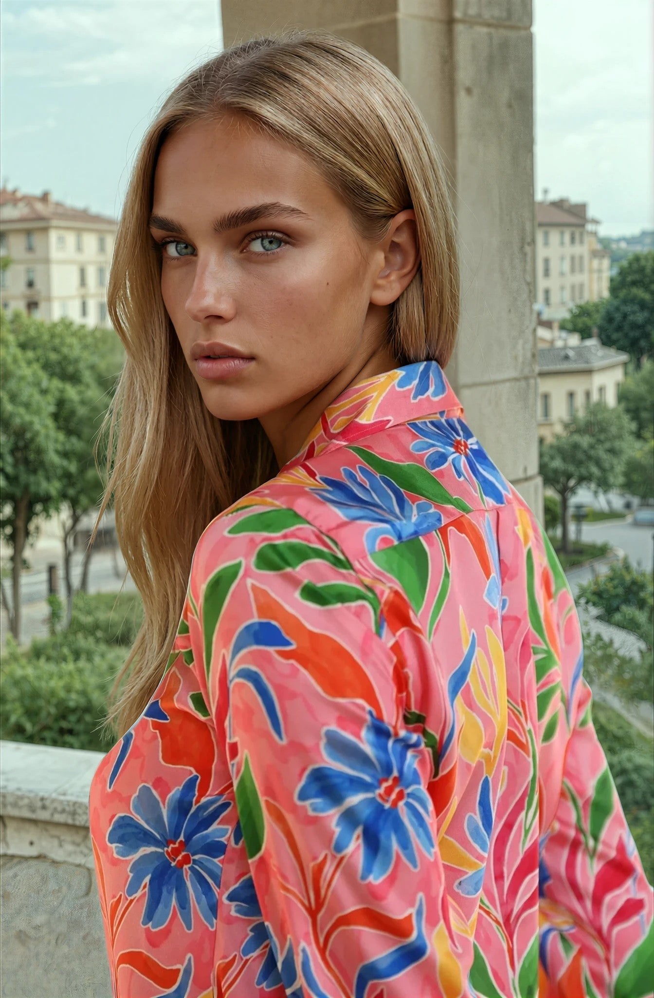 Chemisier Clemence imprimé soyeux - Fleurs rose-CHEMISIER FEMME-Curling-Paris