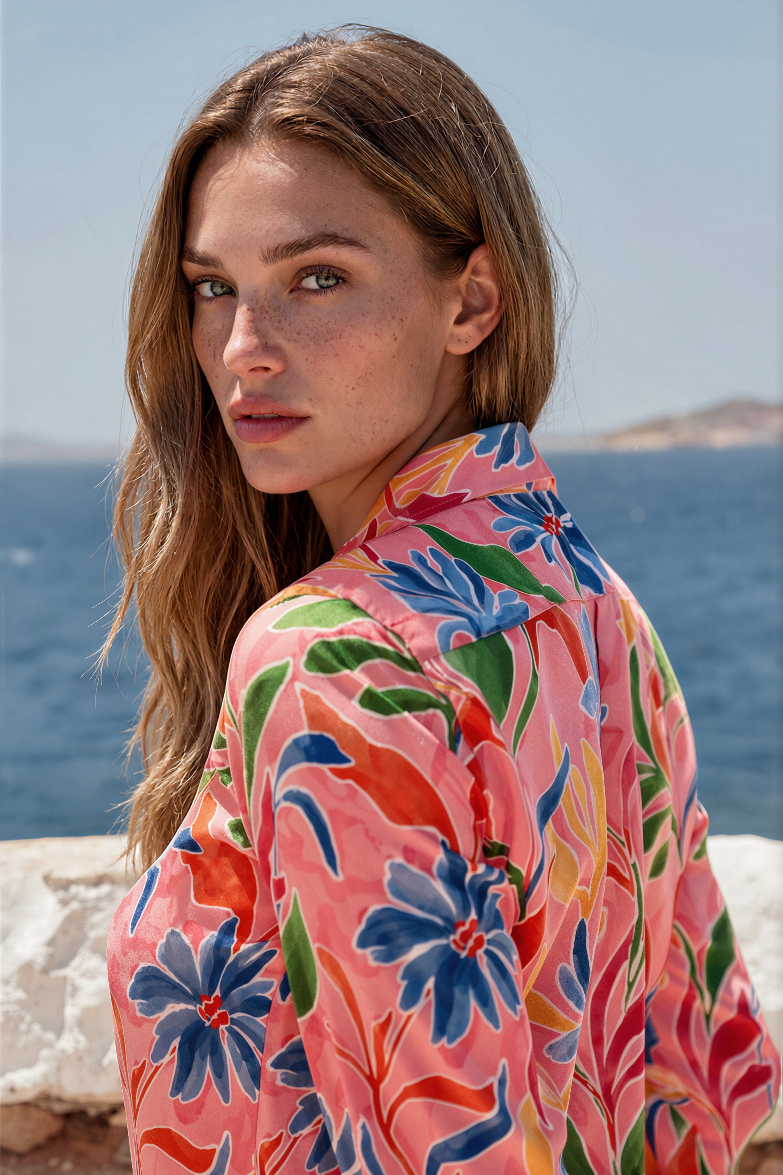 Chemisier Clemence imprimé soyeux - Fleurs rose-CHEMISIER FEMME-Curling-Paris