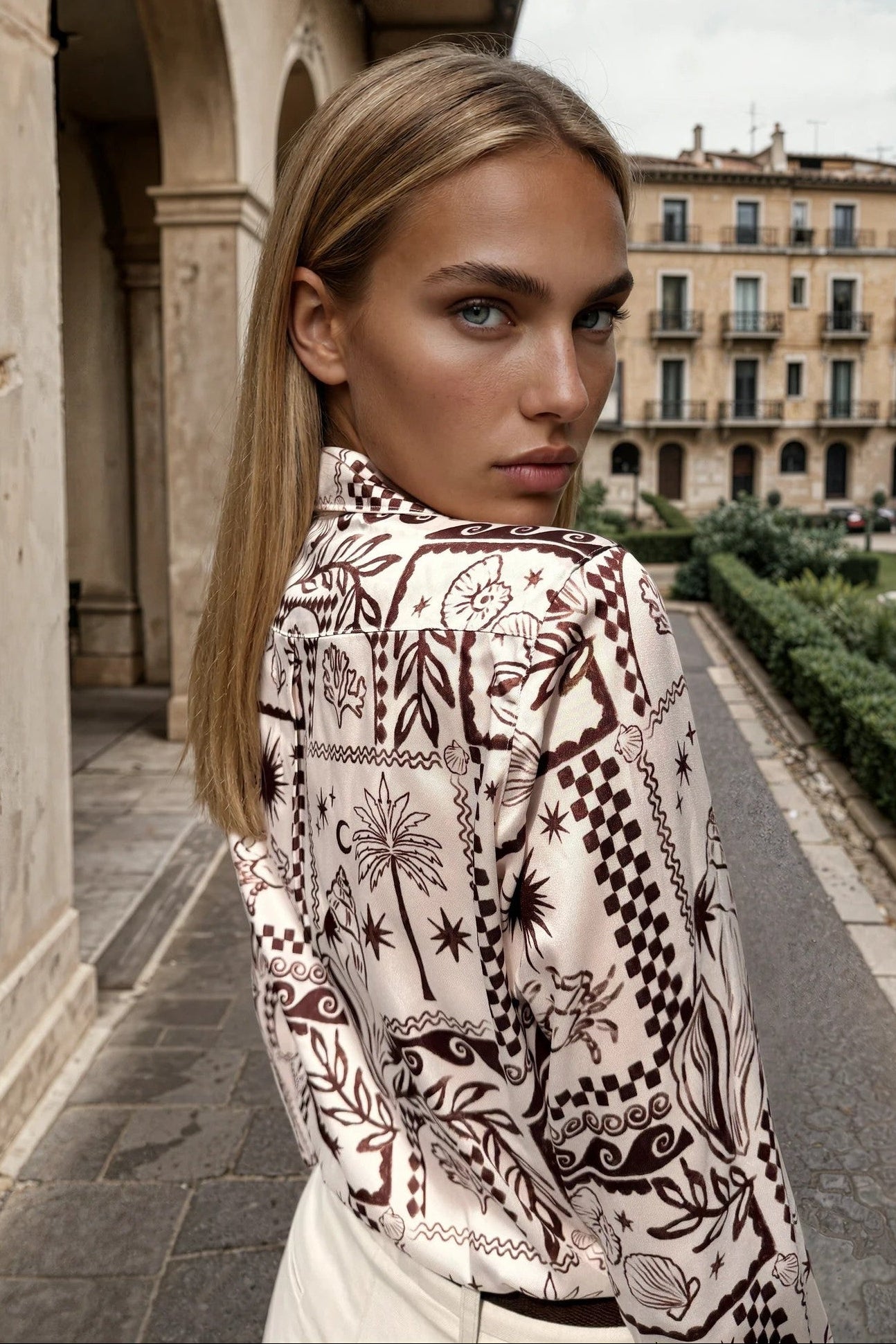 Chemisier Clémence imprimé soyeux - Marron-CHEMISIER FEMME-Curling-Paris