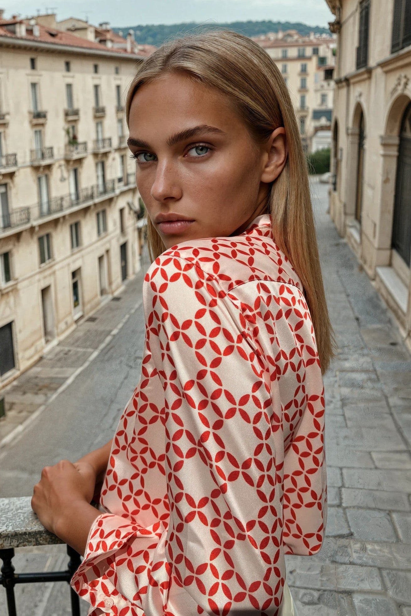 Chemisier Clemence imprimé soyeux - Orange-CHEMISIER FEMME-Curling-Paris
