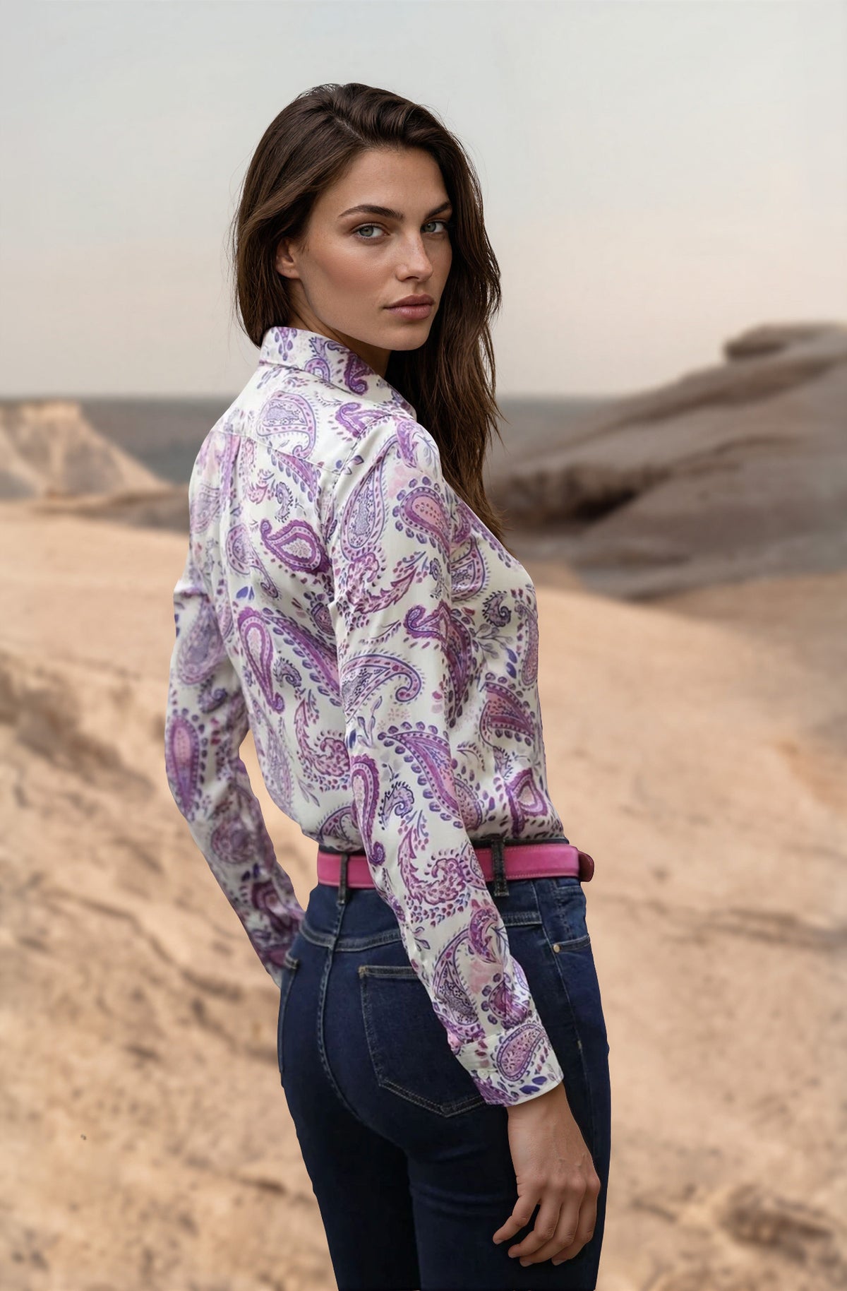 Chemisier Clemence imprimé soyeux - Parme-CHEMISIER FEMME-Curling-Paris