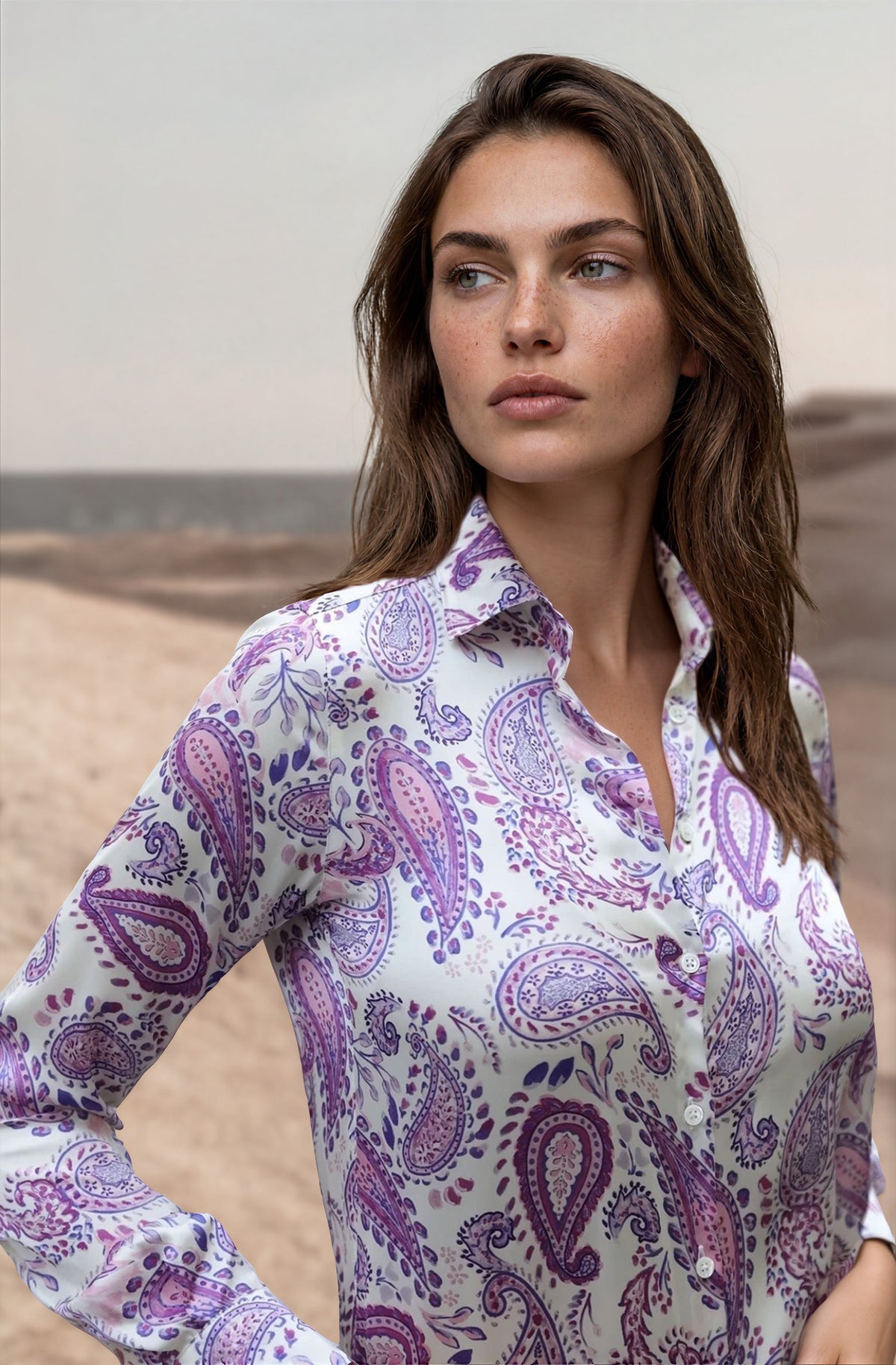 Chemisier Clemence imprimé soyeux - Parme-CHEMISIER FEMME-Curling-Paris