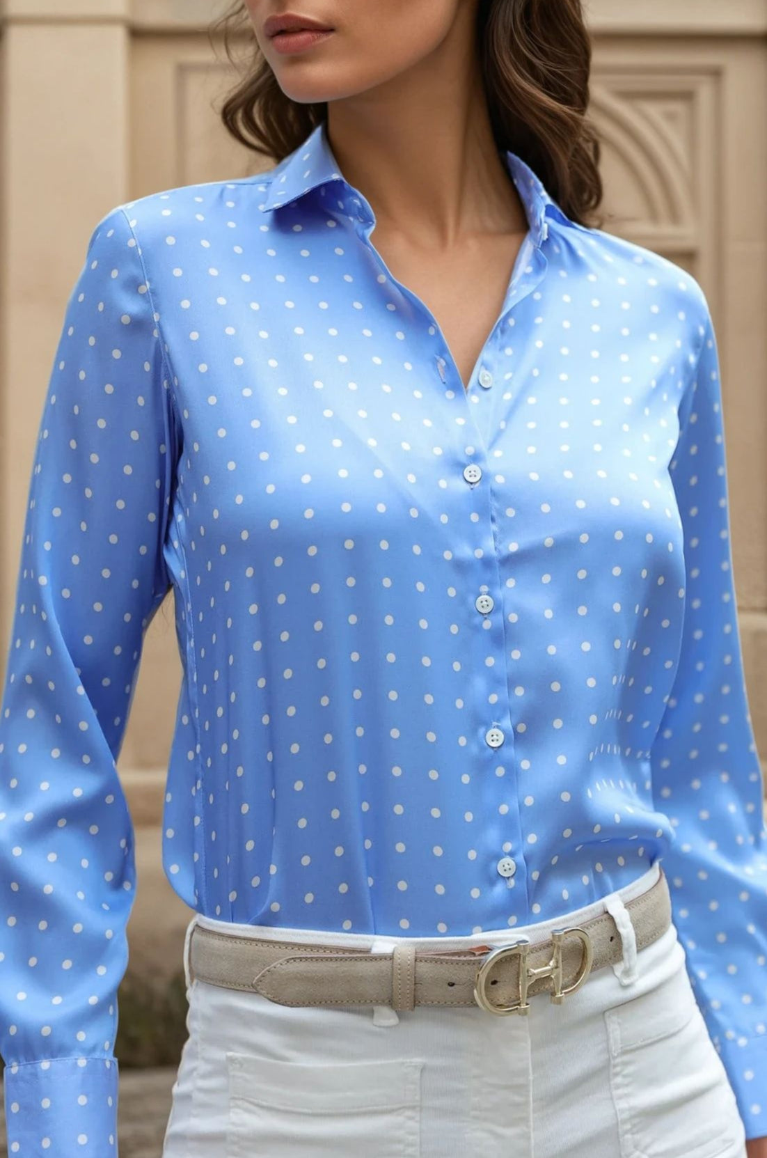 Chemisier Clémence soyeux - Pois Ciel-CHEMISIER FEMME-Curling-Paris