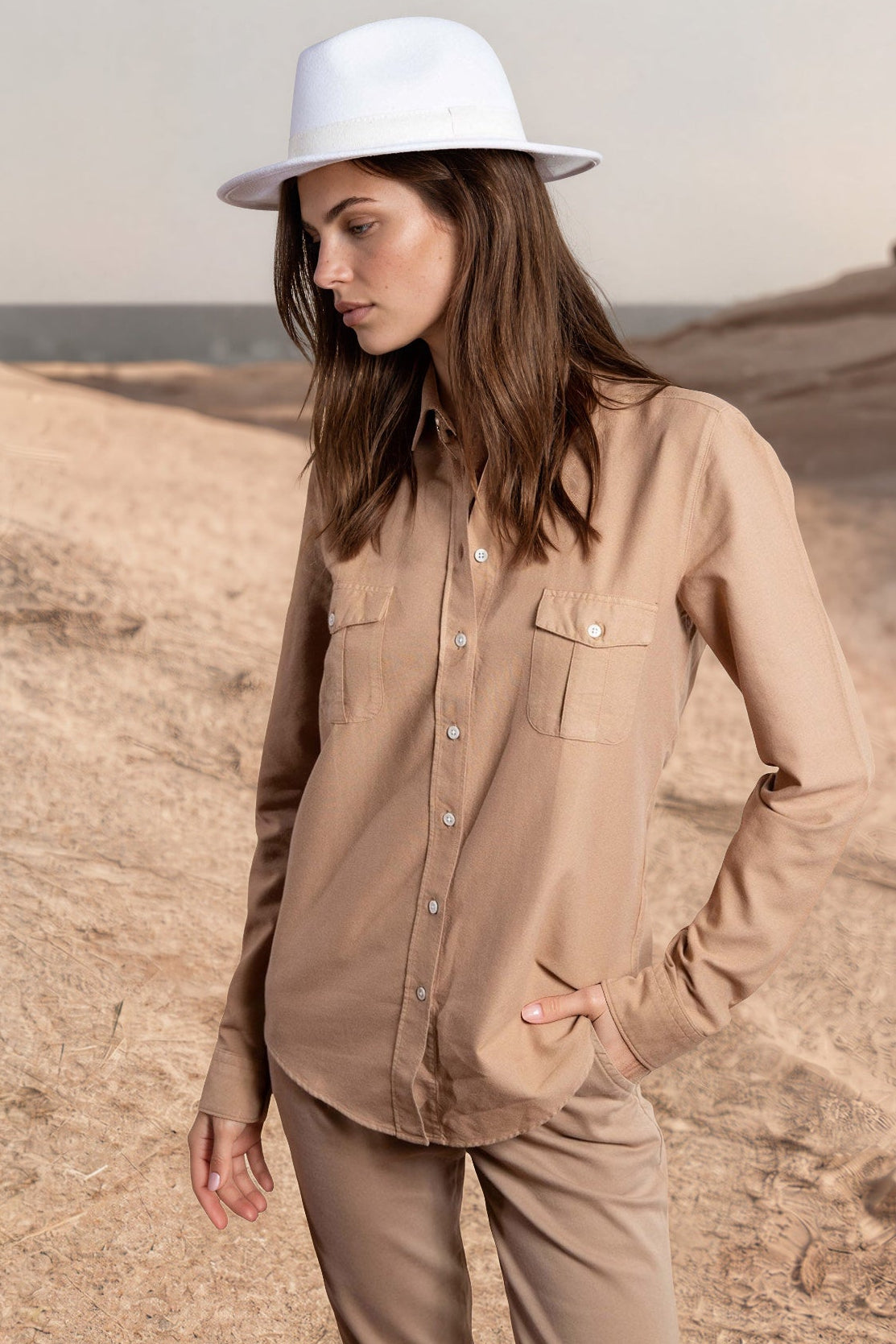 Chemisier Flore en Coton Oxford - Camel-CHEMISIER FEMME-Curling-Paris