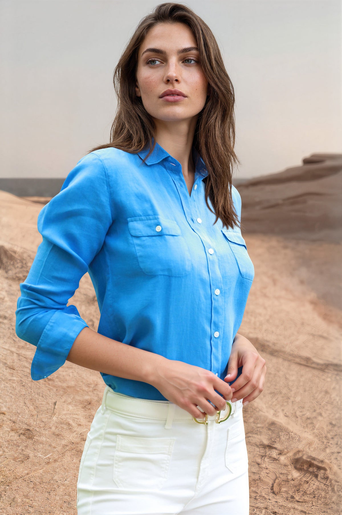 Chemisier Flore en Lin - Bleu-CHEMISIER FEMME-Curling-Paris