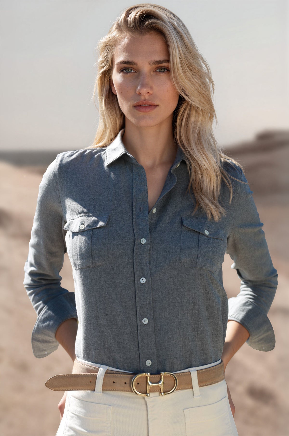 Chemisier Flore en flanelle de coton - Gris Claire-CHEMISIER FEMME-Curling-Paris