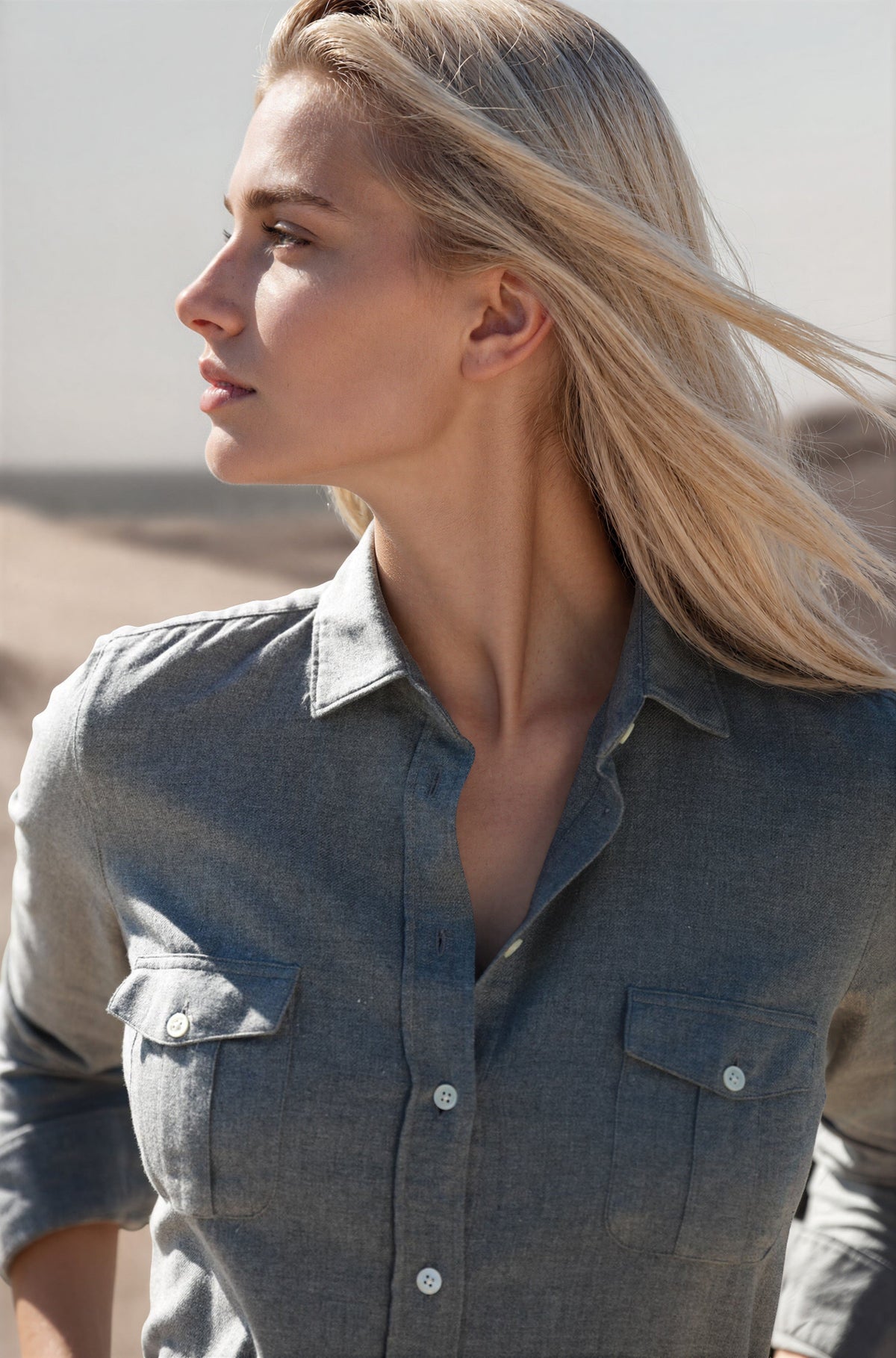 Chemisier Flore en flanelle de coton - Gris Claire-CHEMISIER FEMME-Curling-Paris