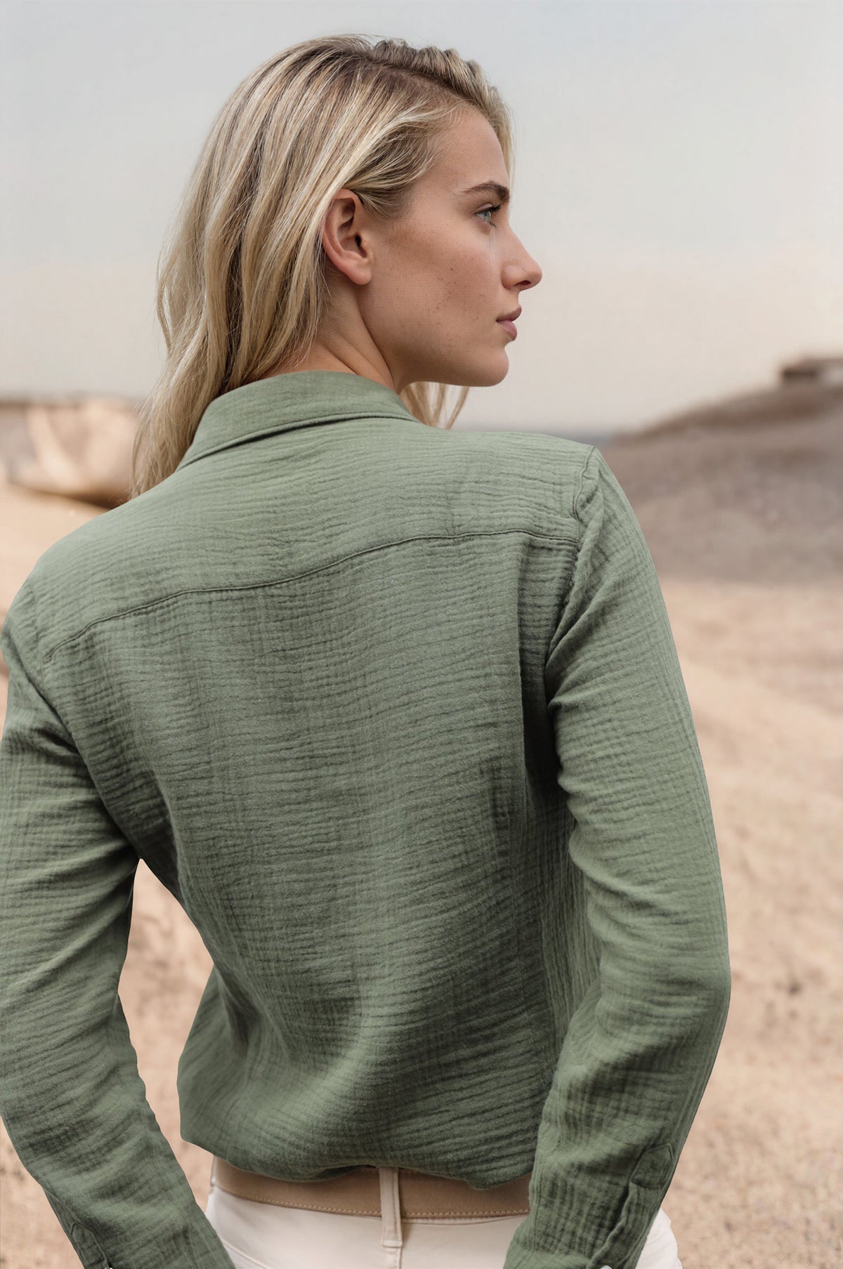 Chemisier Flore en gaze de coton - Kaki-CHEMISIER FEMME-Curling-Paris