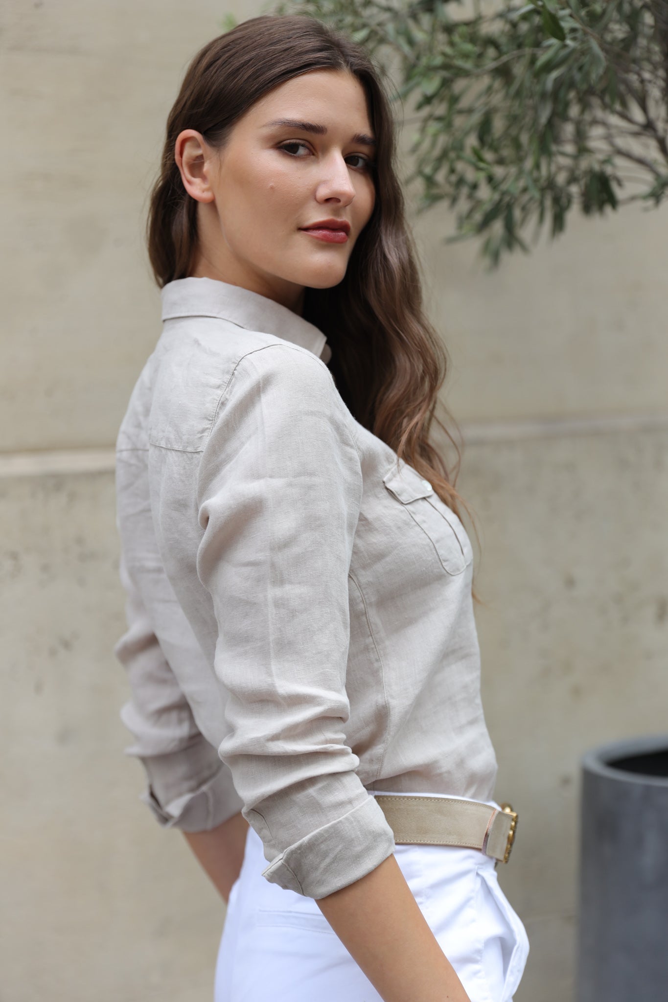 Chemisier Flore en lin - Beige-CHEMISIER FEMME-Curling-Paris