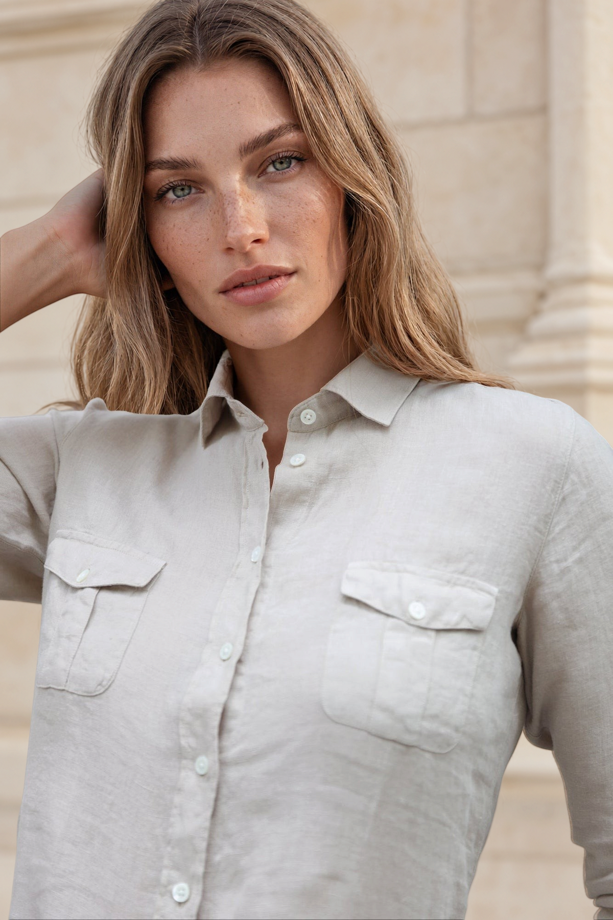 Chemisier Flore en lin - Beige-CHEMISIER FEMME-Curling-Paris