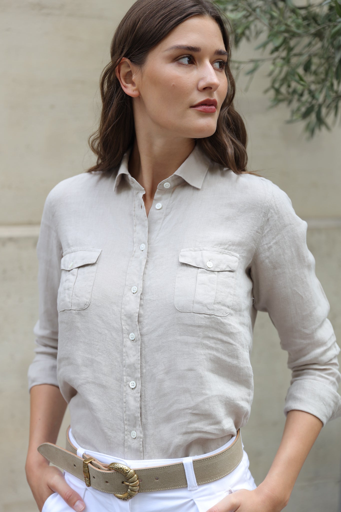 Chemisier Flore en lin - Beige-CHEMISIER FEMME-Curling-Paris
