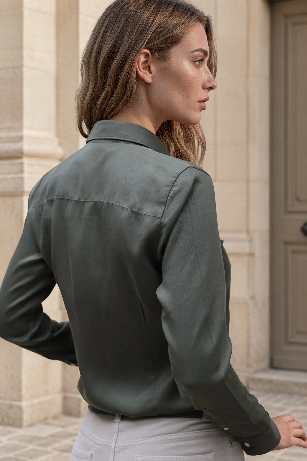 Chemisier Flore en tencel - Kaki-CHEMISIER FEMME-Curling-Paris