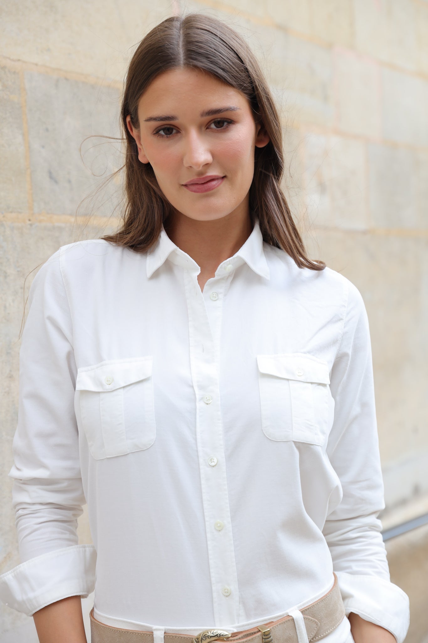 Chemisier Flore en velours milleraies - Ecru-CHEMISIER FEMME-Curling-Paris