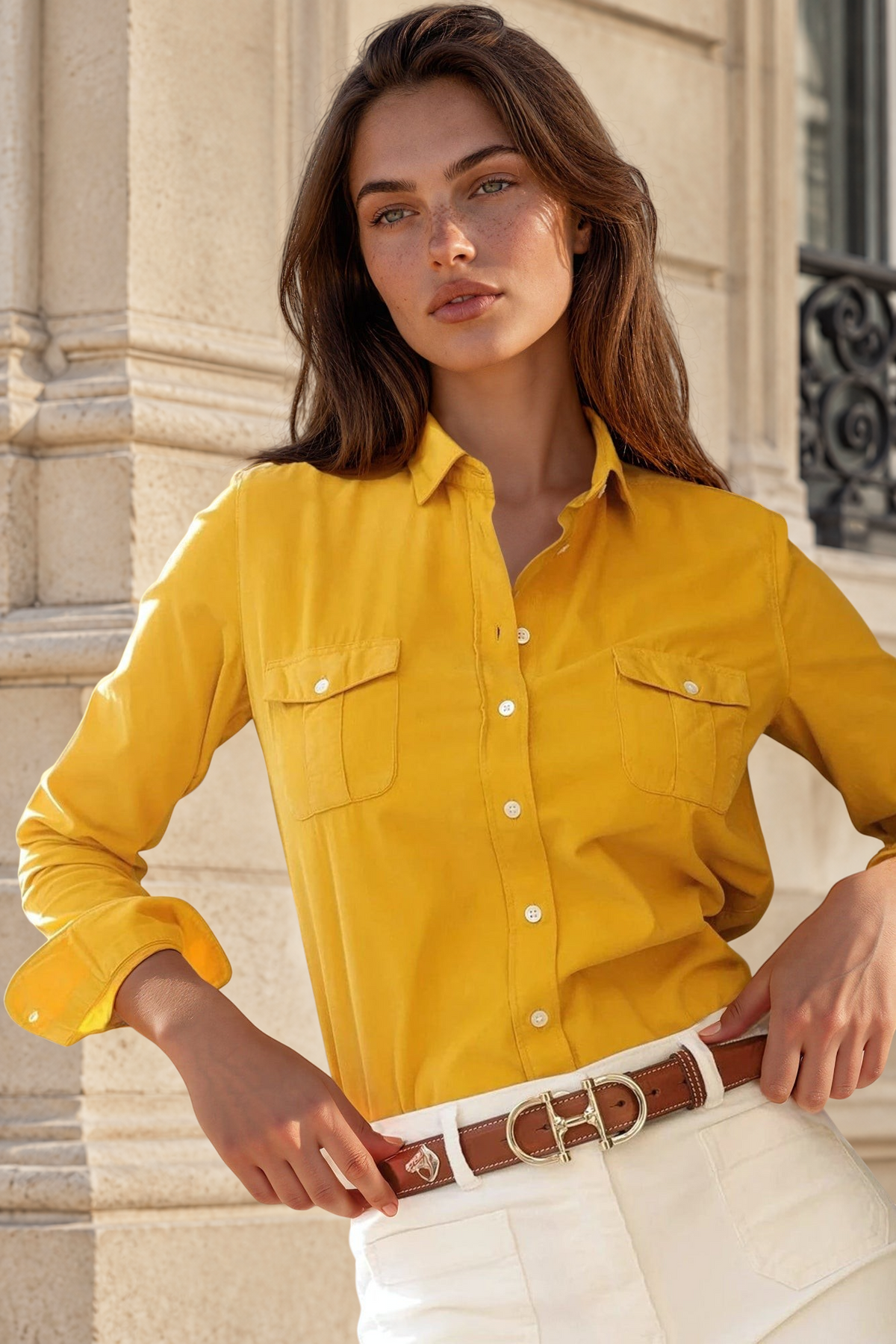 Chemisier Flore en velours milleraies - Jaune-CHEMISIER FEMME-Curling-Paris