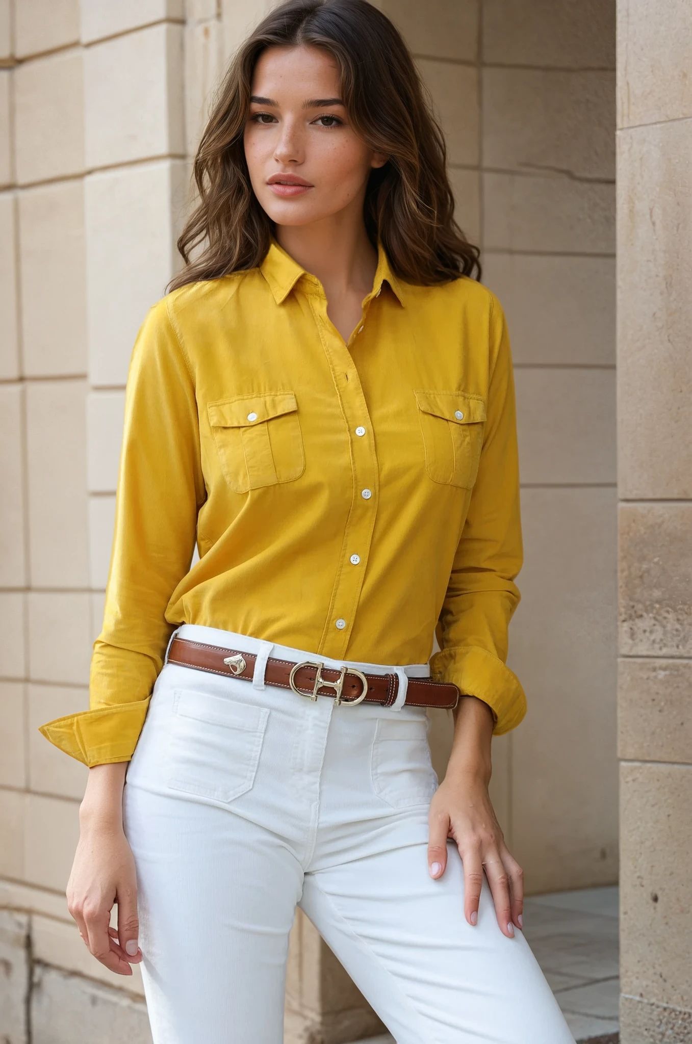 Chemisier Flore en velours milleraies - Jaune-CHEMISIER FEMME-Curling-Paris