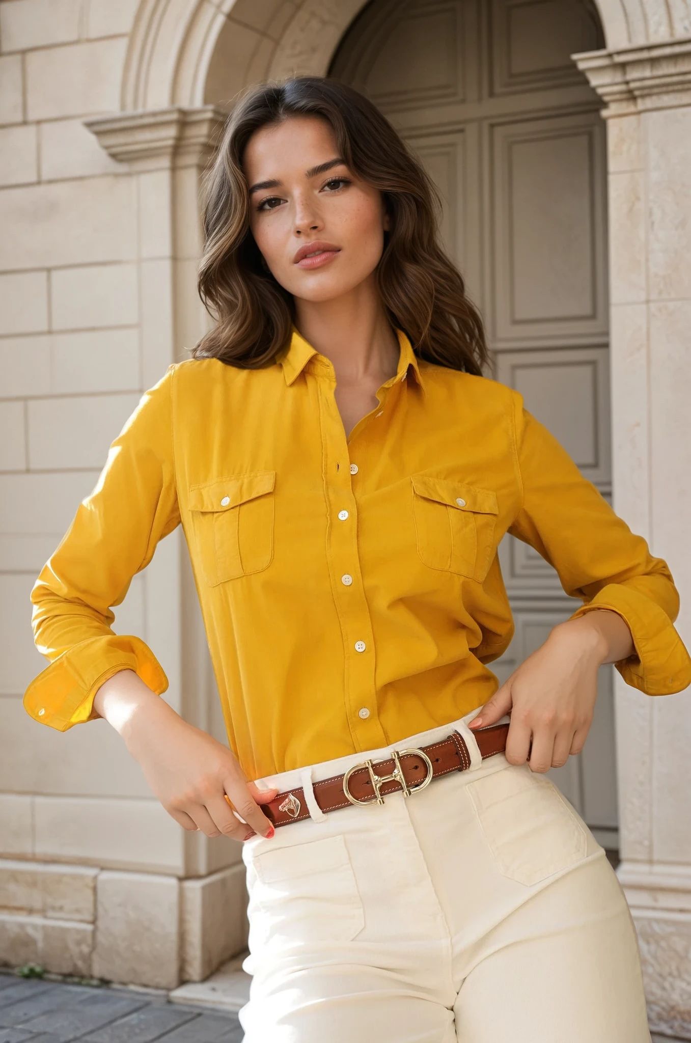 Chemisier Flore en velours milleraies - Jaune-CHEMISIER FEMME-Curling-Paris