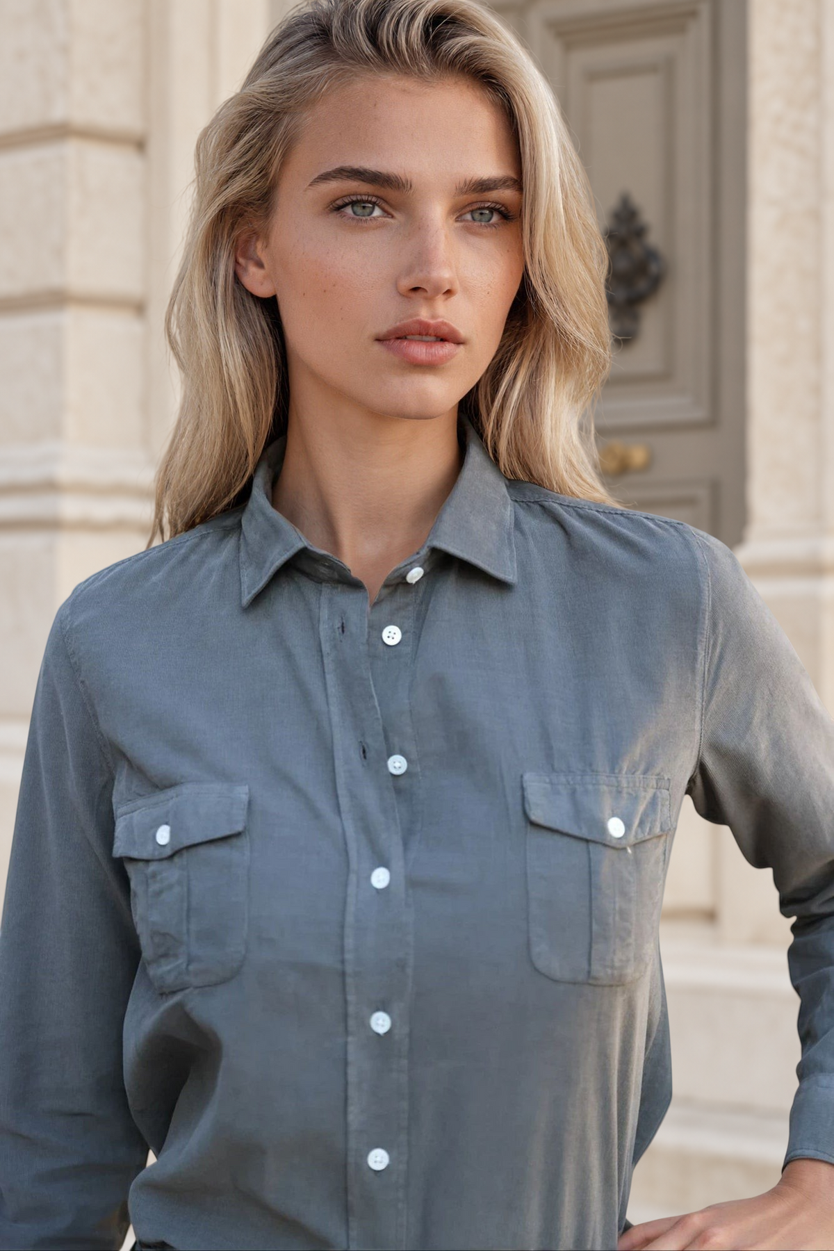 Chemisier Flore en velours milleraies - Kaki-CHEMISIER FEMME-Curling-Paris