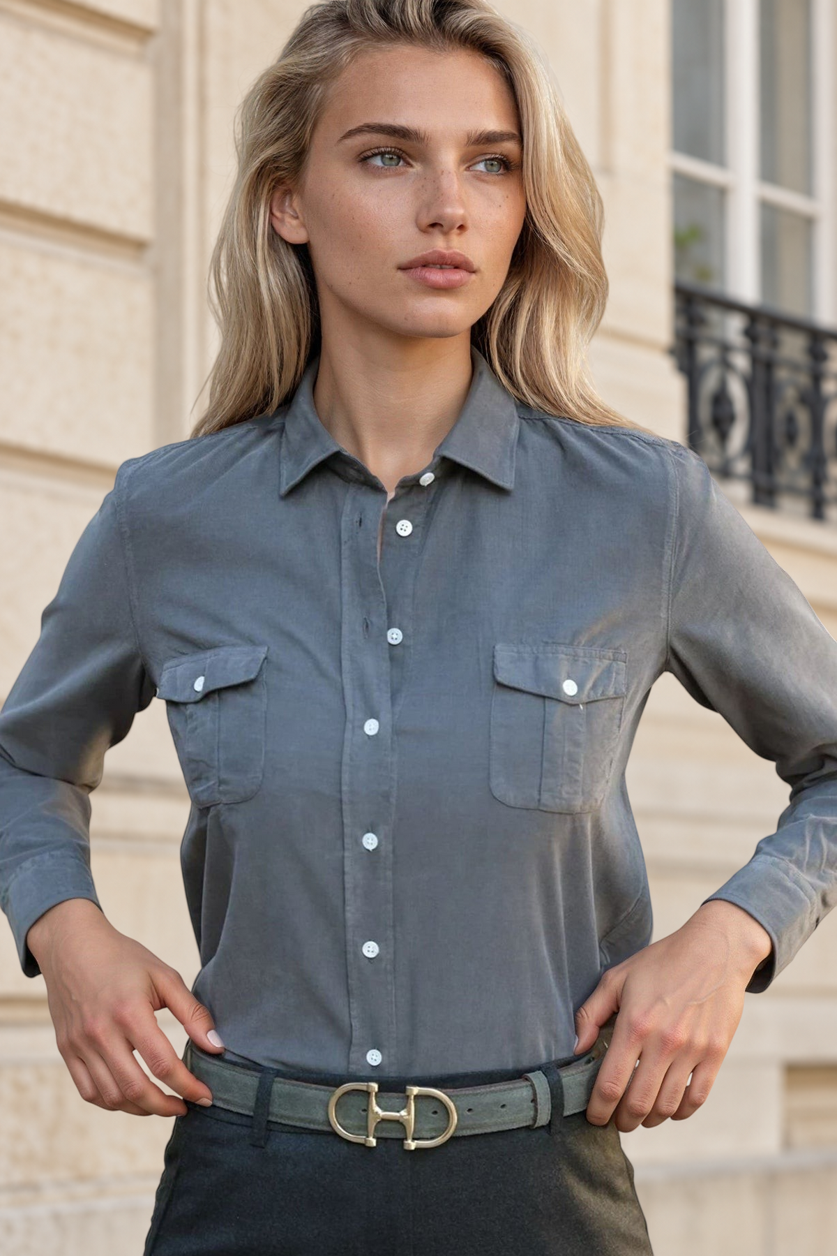 Chemisier Flore en velours milleraies - Kaki-CHEMISIER FEMME-Curling-Paris