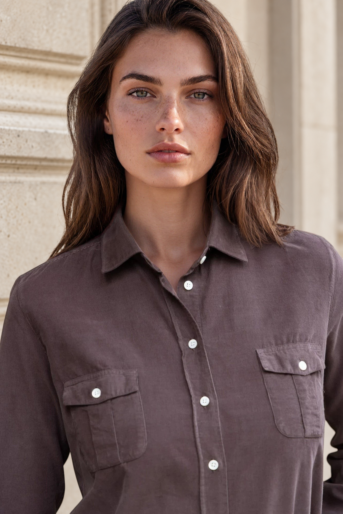 Chemisier Flore en velours milleraies - Marron-CHEMISIER FEMME-Curling-Paris