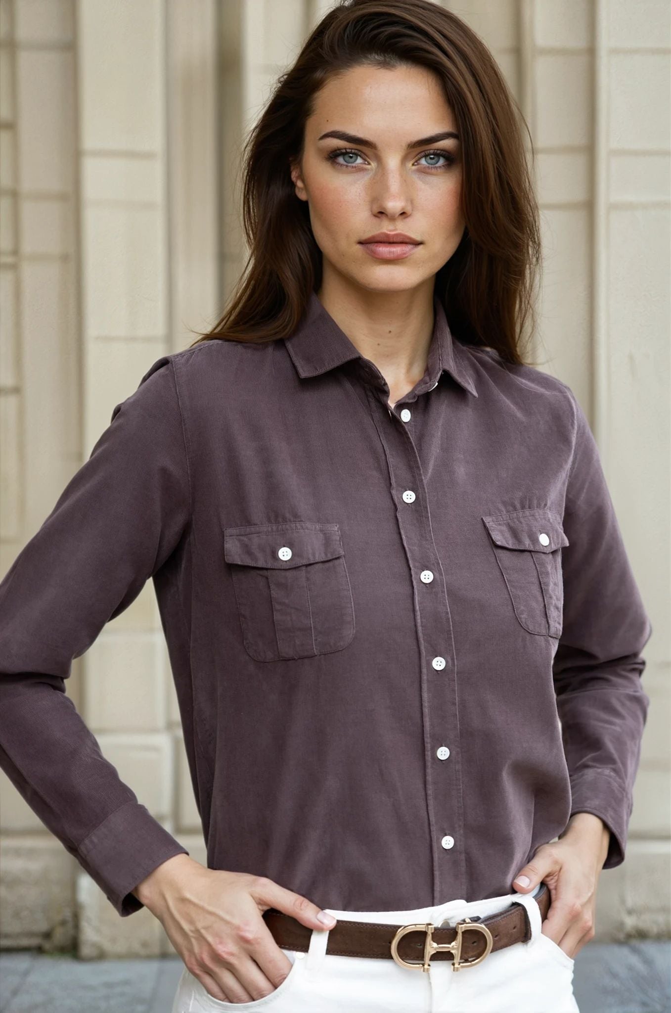 Chemisier Flore en velours milleraies - Marron-CHEMISIER FEMME-Curling-Paris