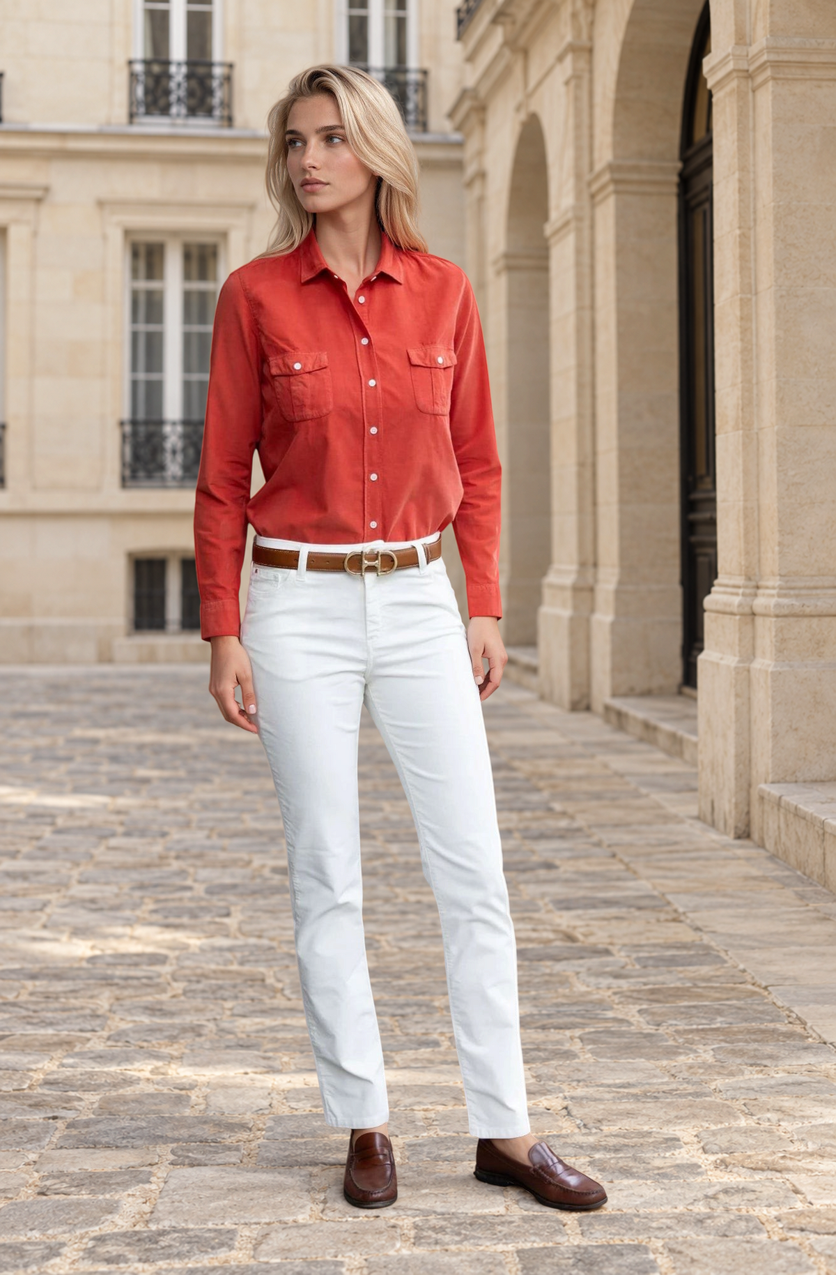 Chemisier Flore en velours milleraies - Orange-CHEMISIER FEMME-Curling-Paris