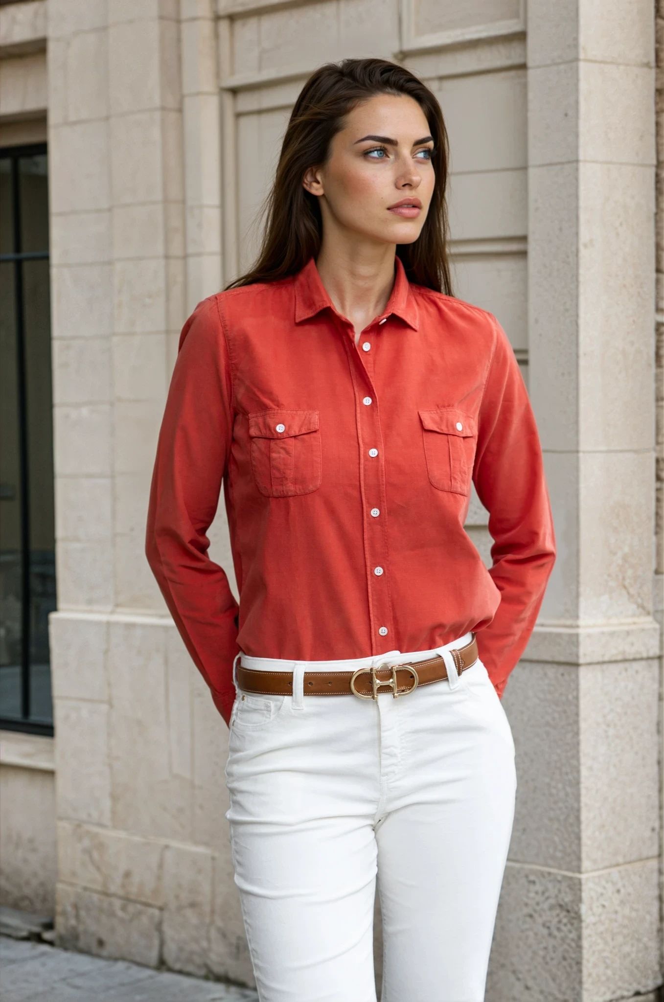 Chemisier Flore en velours milleraies - Orange-CHEMISIER FEMME-Curling-Paris