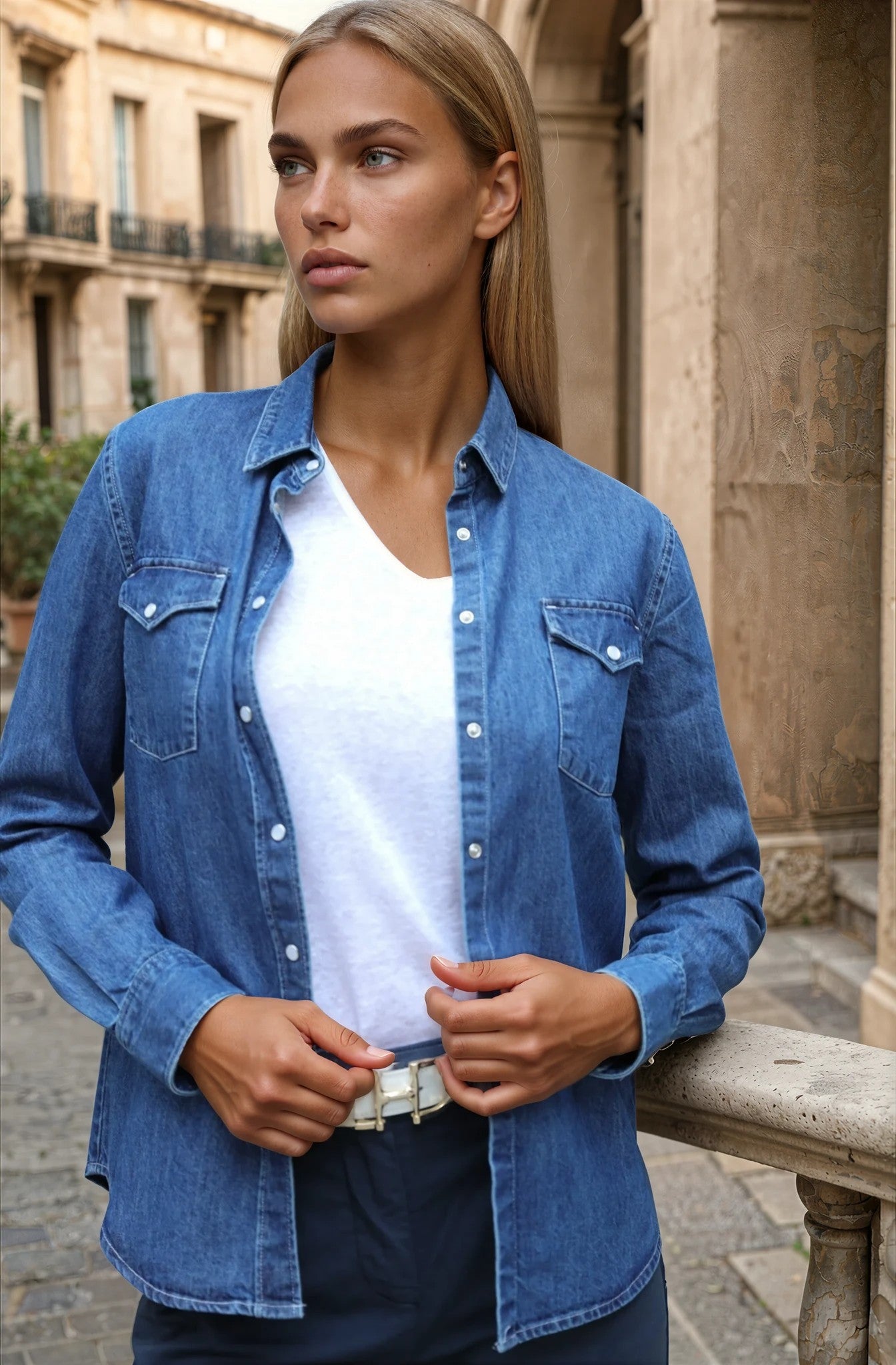 Chemisier Western en Jeans - Bleu-CHEMISIER FEMME-Curling-Paris