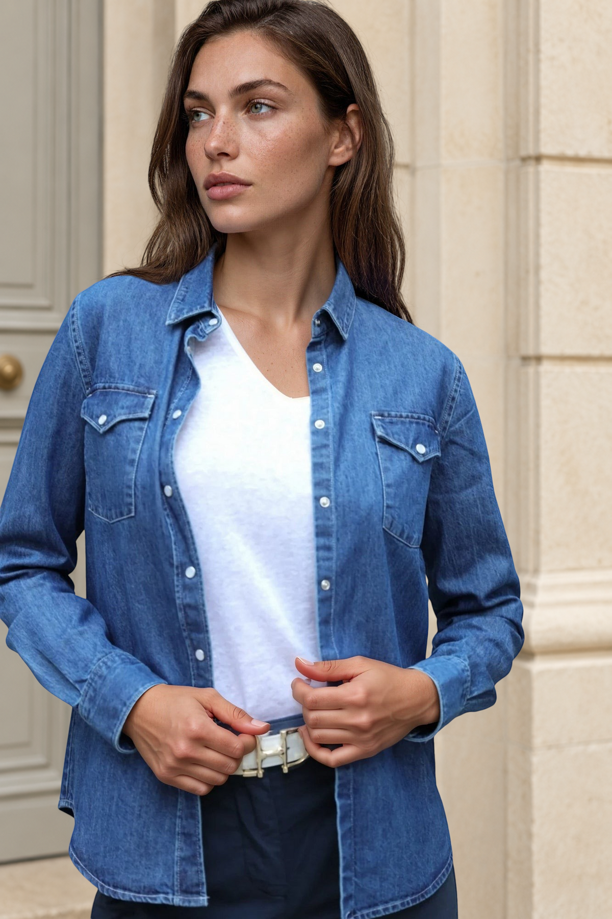 Chemisier Western en Jeans - Bleu-CHEMISIER FEMME-Curling-Paris