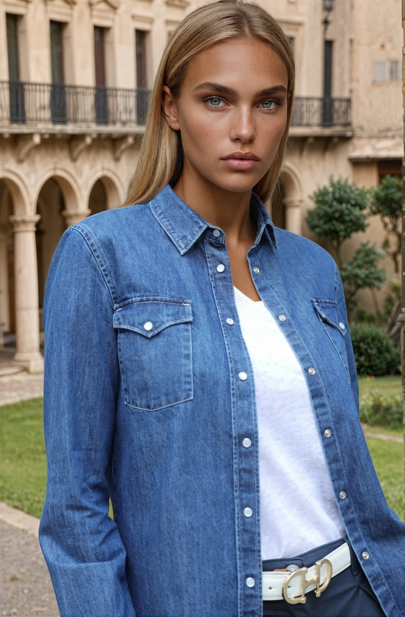 Chemisier Western en Jeans - Bleu-CHEMISIER FEMME-Curling-Paris