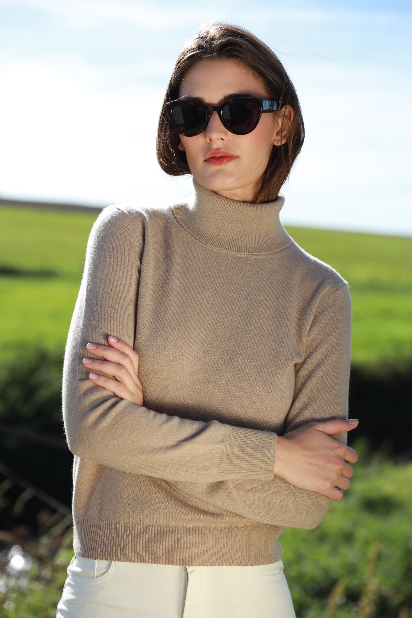 Col roulé Anita 100% cachemire - Beige-PULL FEMME-Curling-Paris