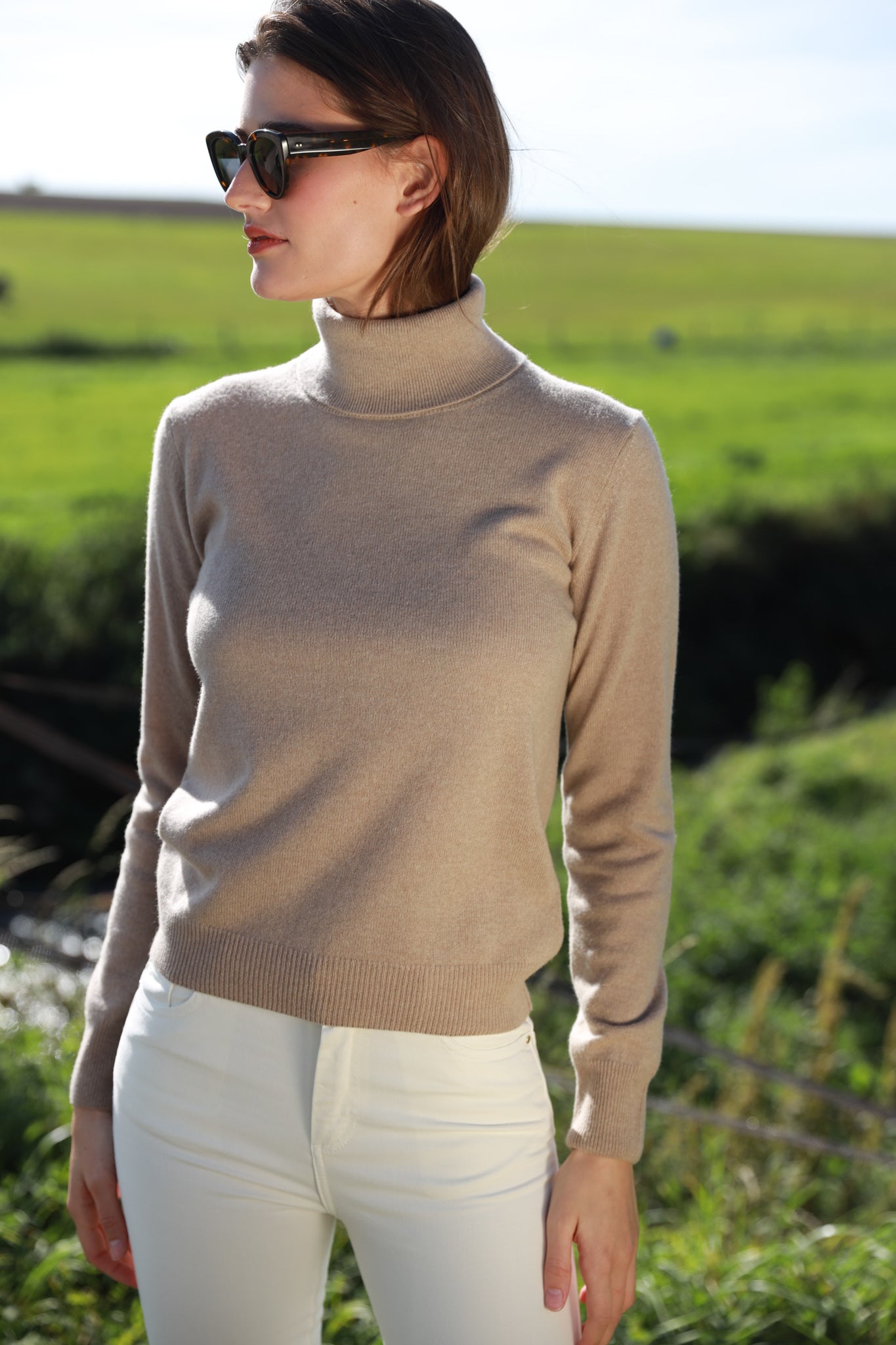Col roulé Anita 100% cachemire - Beige-PULL FEMME-Curling-Paris