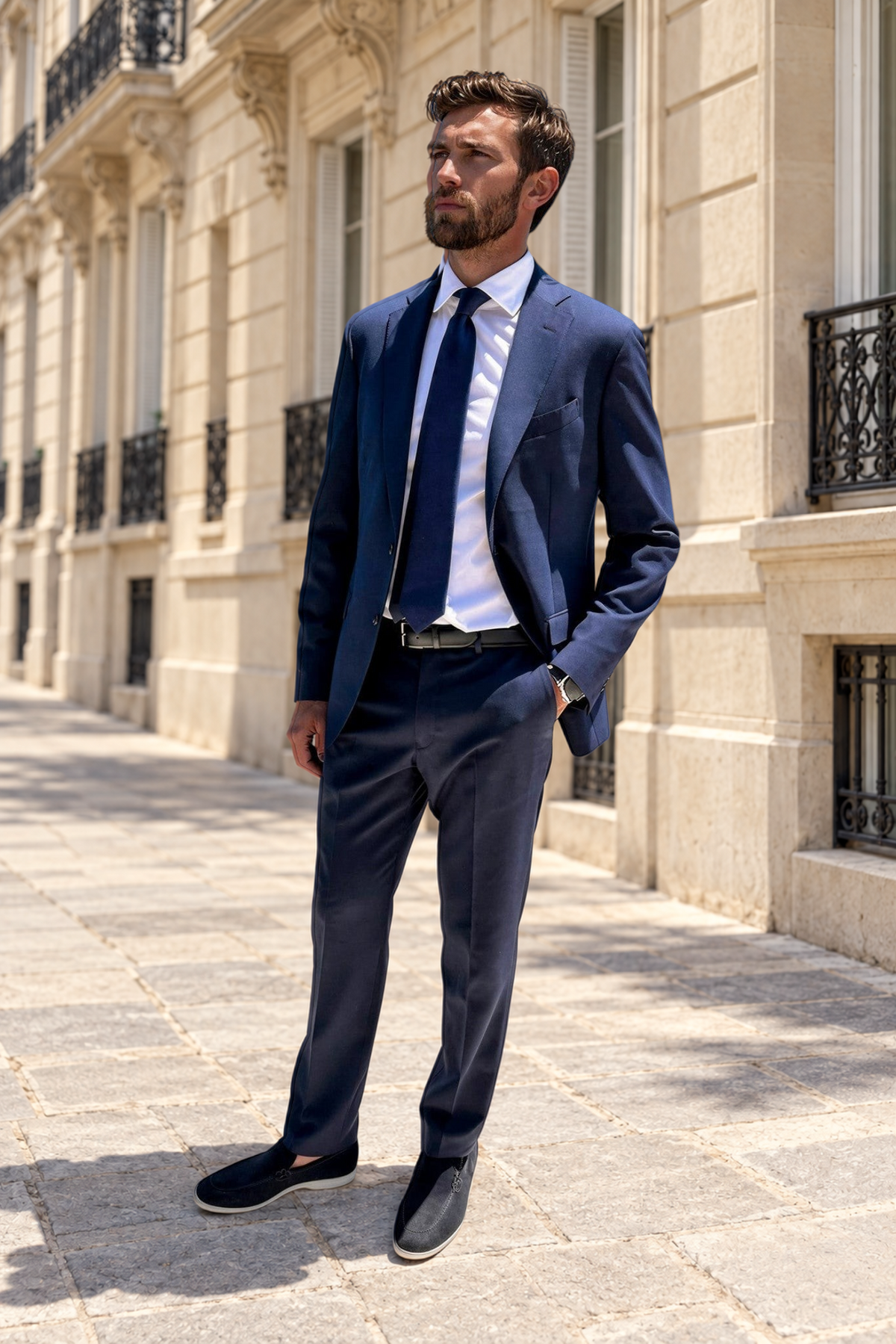 Costume Giorgio en laine - Nid d'abeille marine-COSTUME HOMME-Curling-Paris