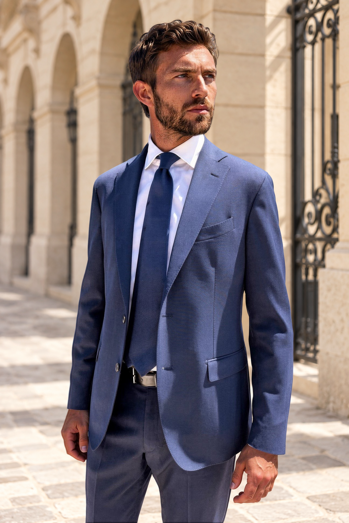 Costume Giorgio en laine - Nid d'abeille marine-COSTUME HOMME-Curling-Paris