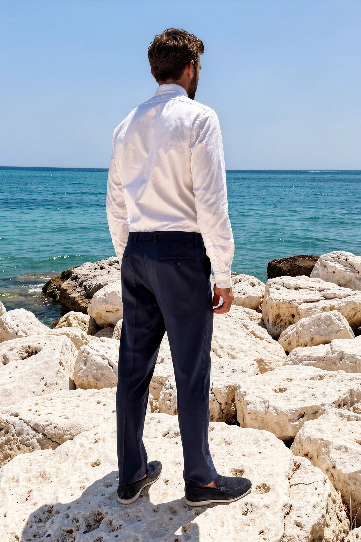 Costume Giorgio en laine - Nid d'abeille marine-COSTUME HOMME-Curling-Paris