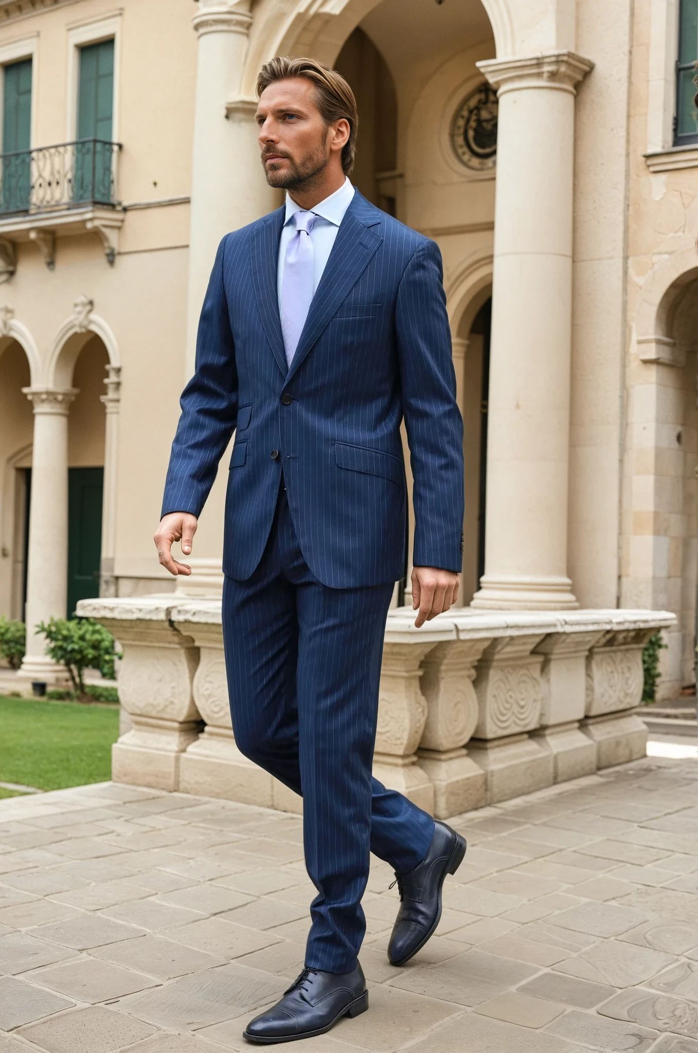 Costume Goal en laine Super 100'S - Rayure Tennis Marine-COSTUME HOMME-Curling-Paris