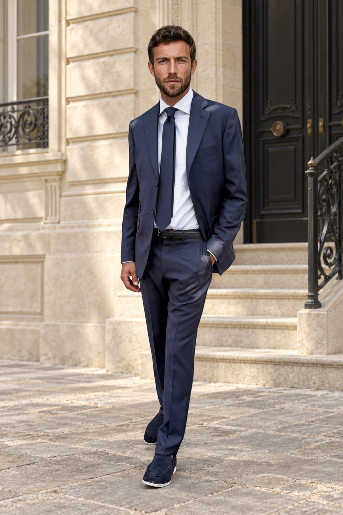 Costume Goal en laine Super 110'S - Prince de Galles marine-COSTUME HOMME-Curling-Paris