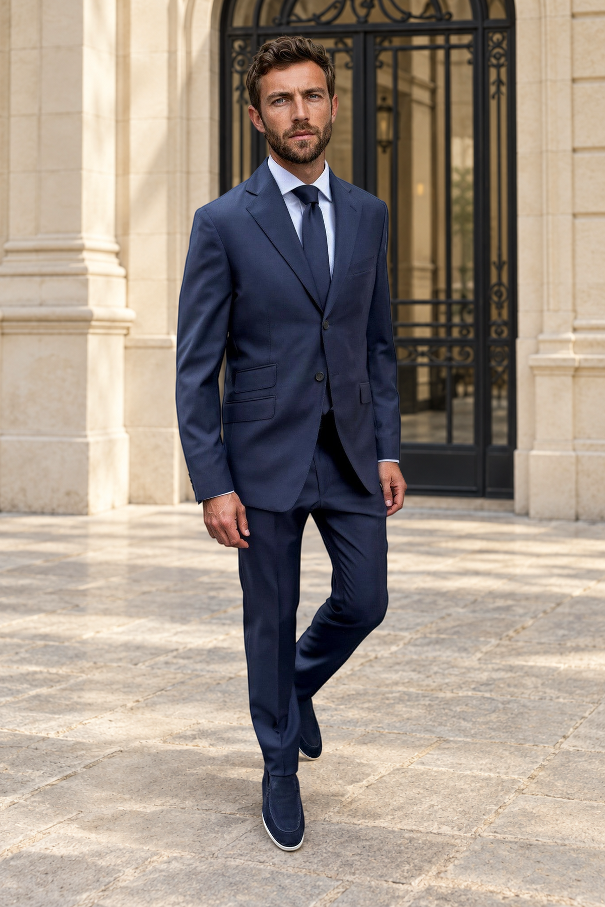 Costume Goal en laine Super 110'S - Prince de Galles marine-COSTUME HOMME-Curling-Paris