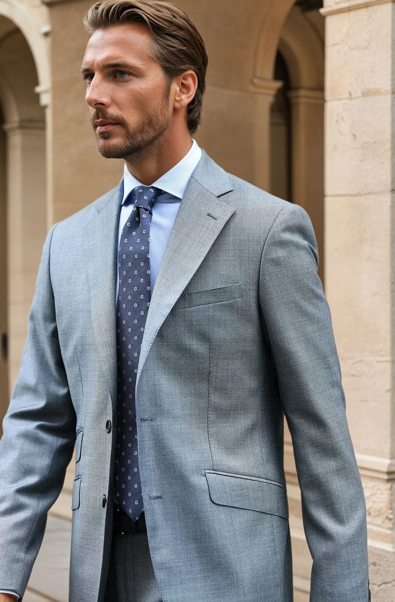 Costume Goal en laine Super 110's - Gris Moyen-COSTUME HOMME-Curling-Paris