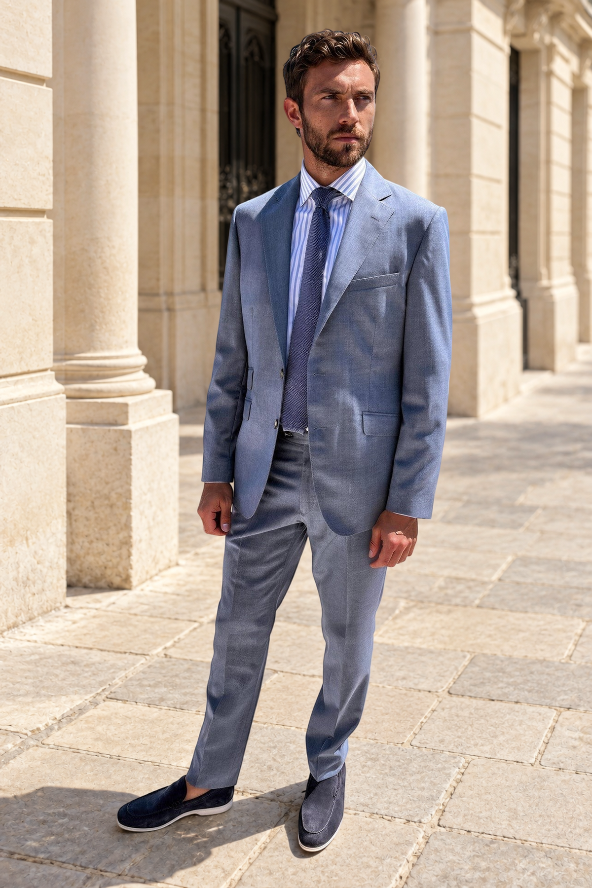 Costume Goal en laine Super 120'S - Bleu gris-COSTUME HOMME-Curling-Paris