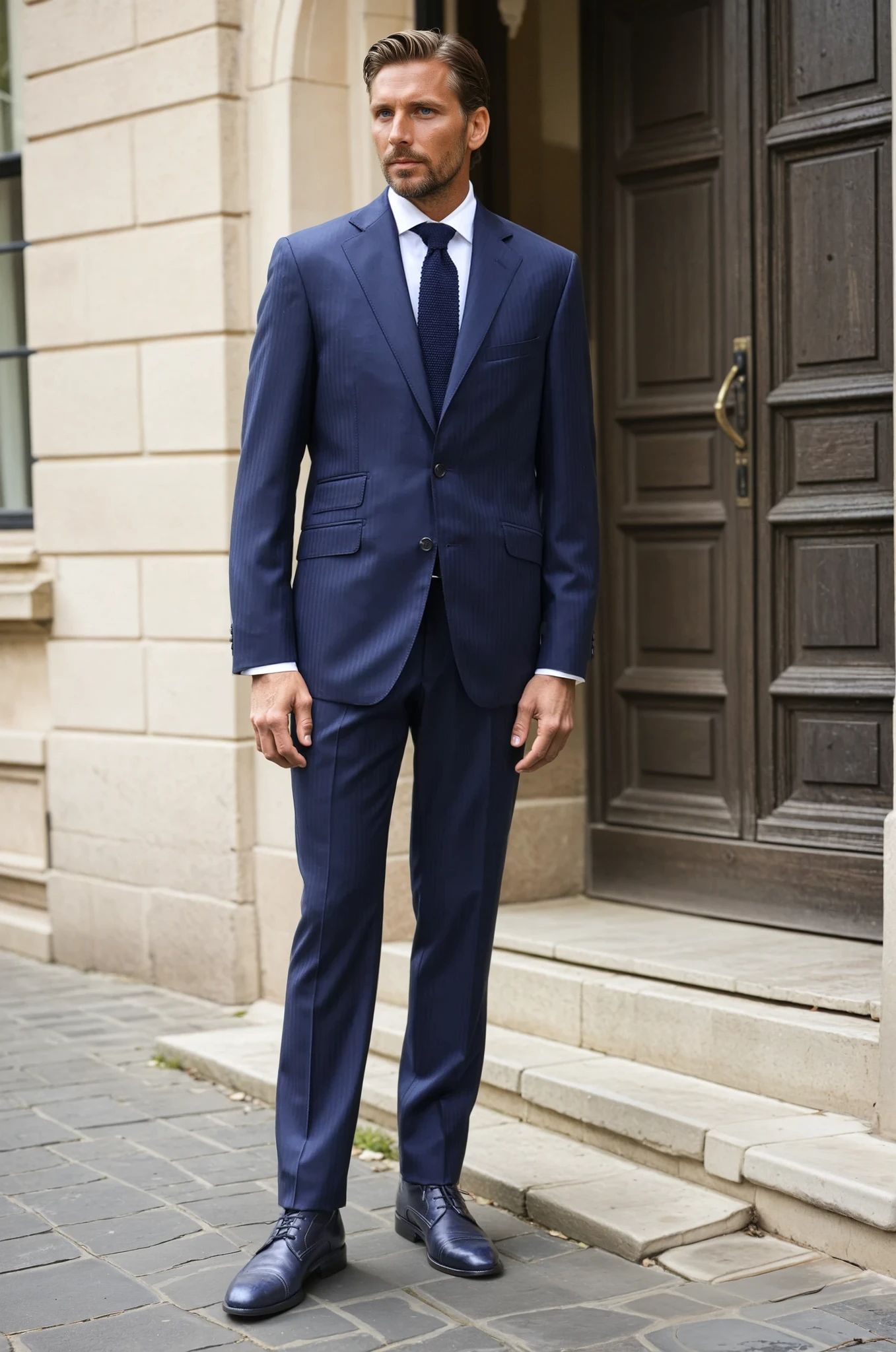 Costume Goal en laine vierge Super 110 - Chevron Marine-COSTUME HOMME-Curling-Paris