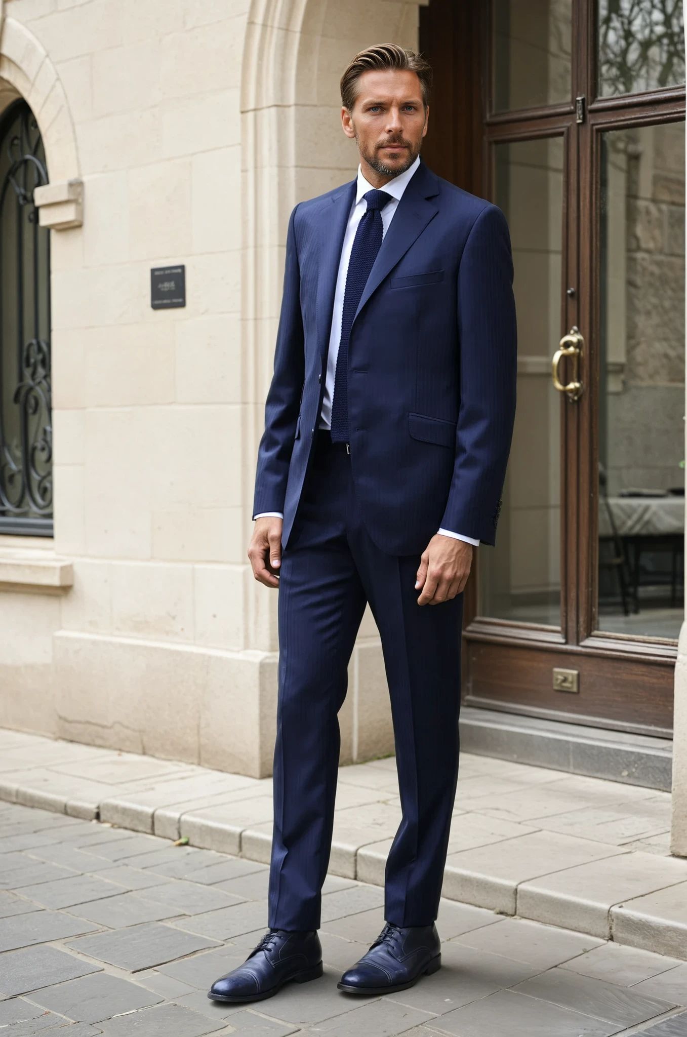 Costume Goal en laine vierge Super 110 - Chevron Marine-COSTUME HOMME-Curling-Paris