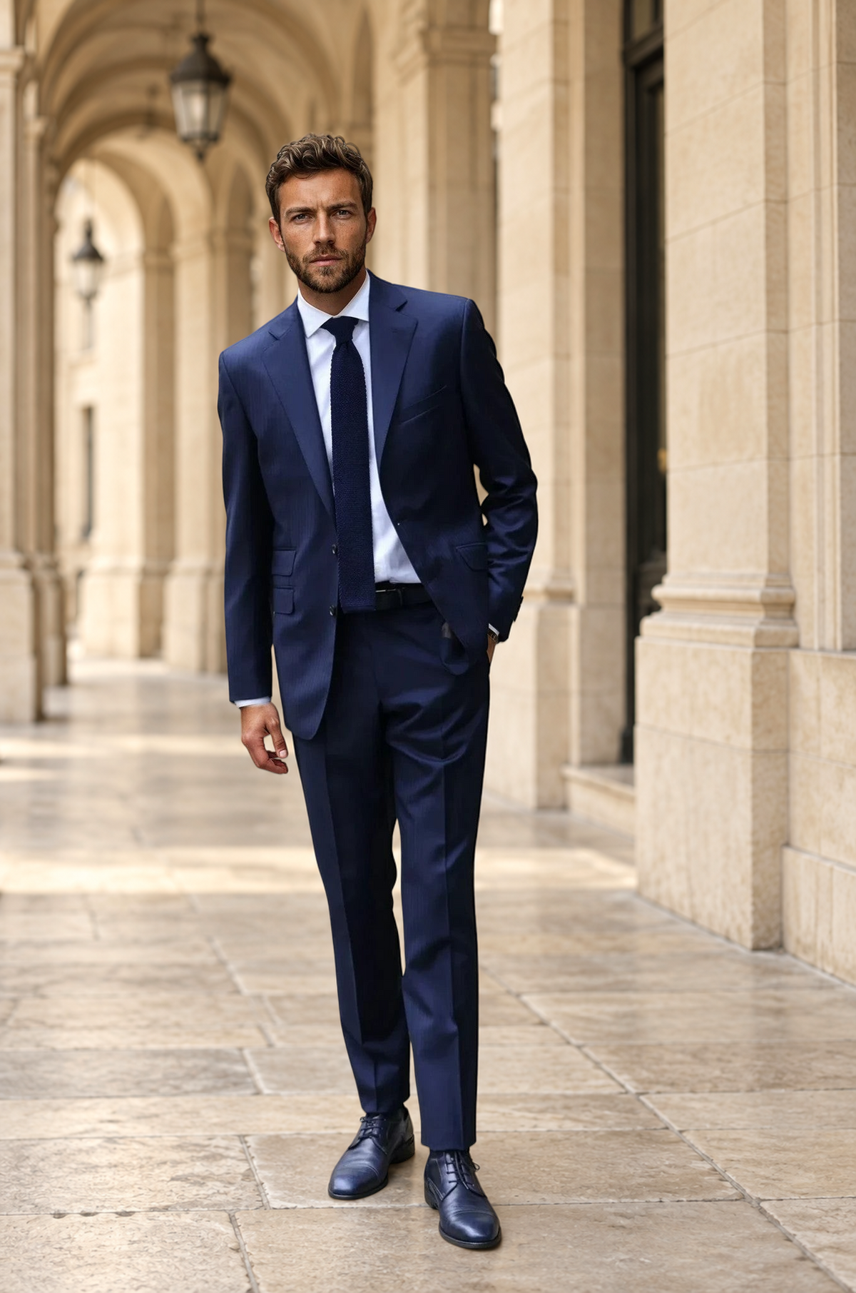 Costume Goal en laine vierge Super 110'S - Chevron Marine-COSTUME HOMME-Curling-Paris